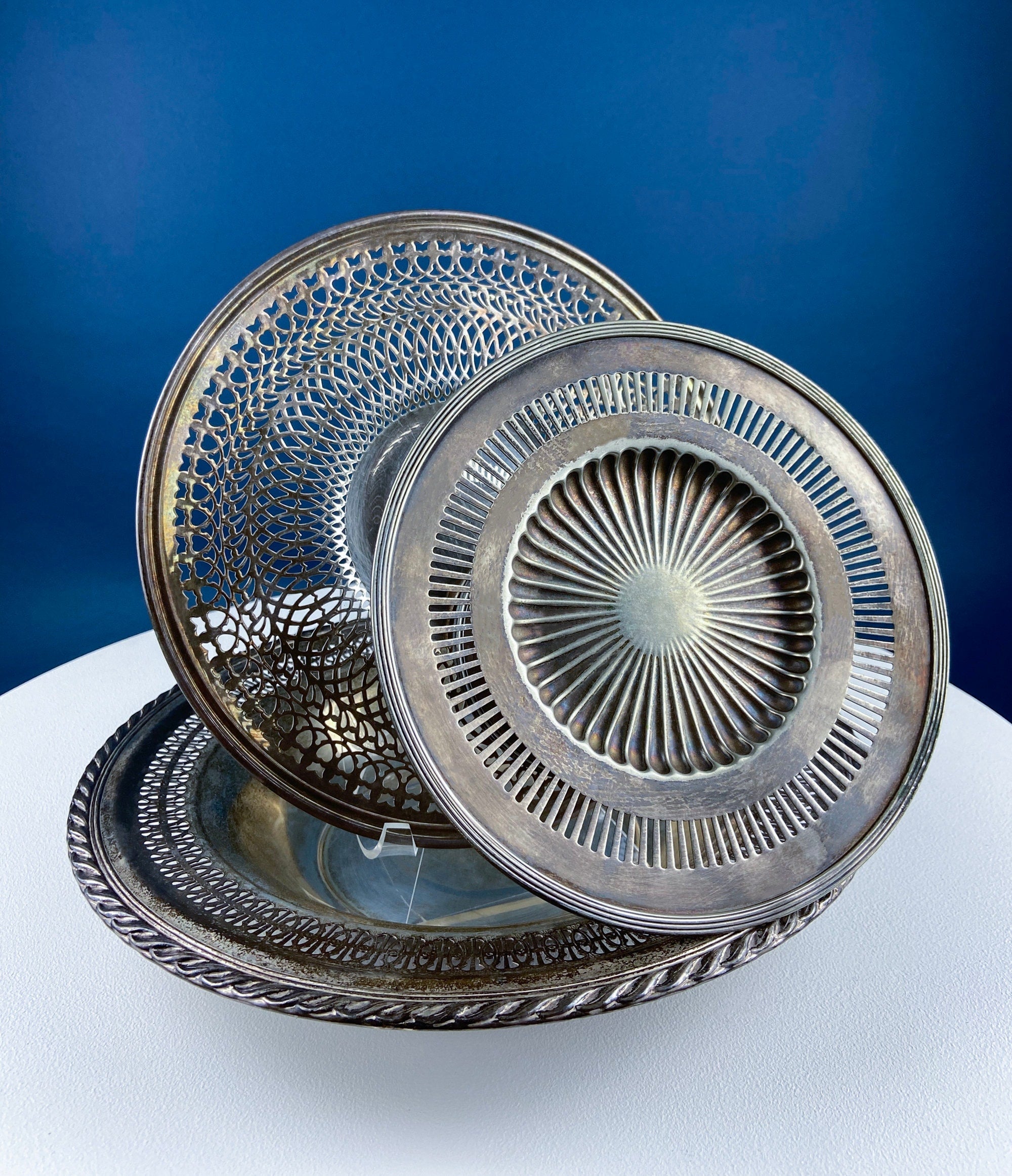 Vintage Silver Plated Serving Dishes Collection. Stunning Lacey Filigree. Benedict Plate, Gorham,  W.M. Rogers. Table Centerpieces. Holiday.
