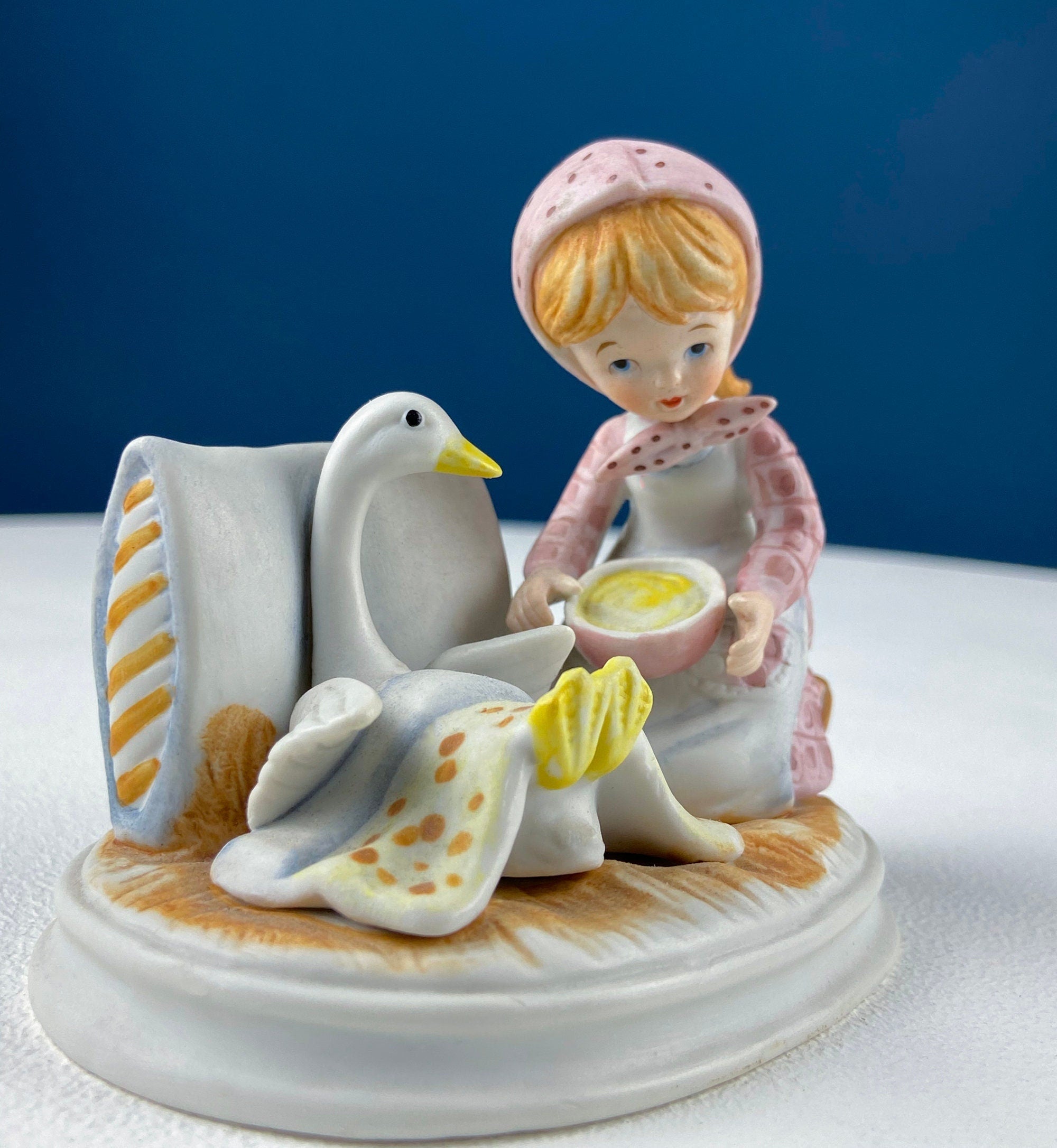 Porcelain Figurine by Marks & Rosenfeld of Little Girl Planting Flowers. Paired with Porcelain Birds in Nest. Gift for Mom, Grandma, Partner