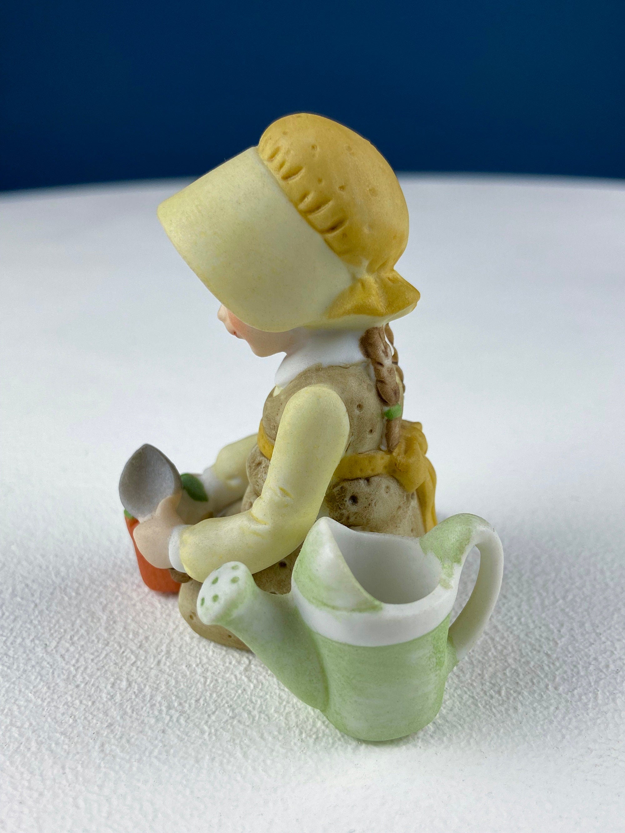 Porcelain Figurine by Marks & Rosenfeld of Little Girl Planting Flowers. Paired with Porcelain Birds in Nest. Gift for Mom, Grandma, Partner