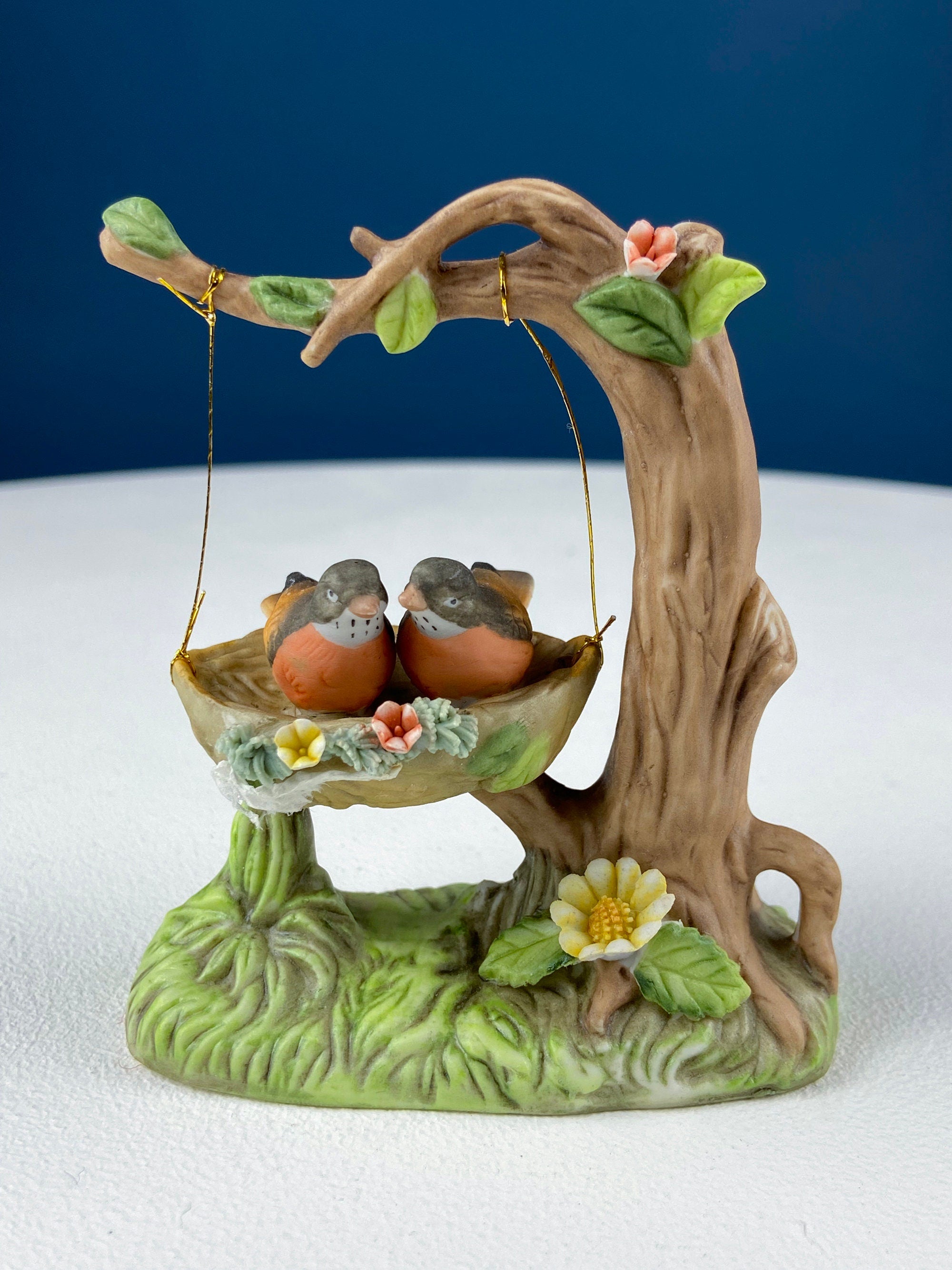 Porcelain Figurine by Marks & Rosenfeld of Little Girl Planting Flowers. Paired with Porcelain Birds in Nest. Gift for Mom, Grandma, Partner