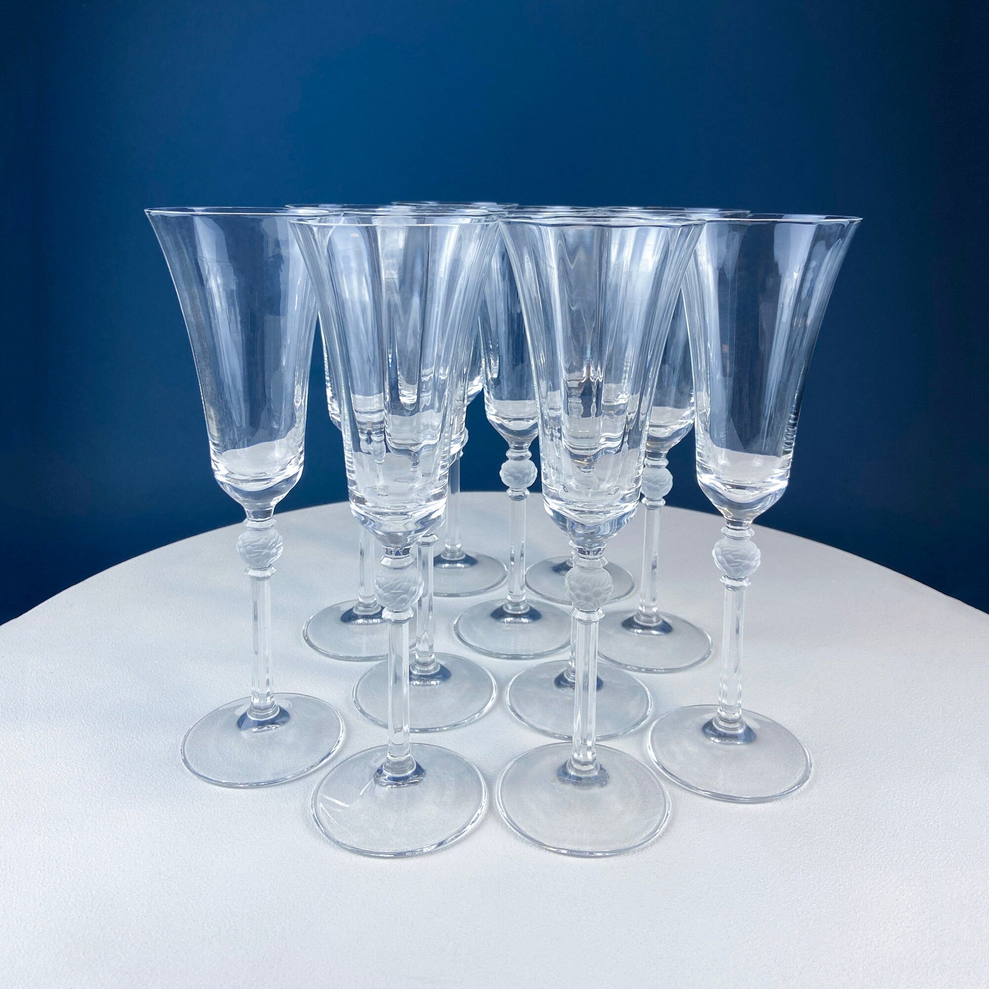 Laura by Rogaska Crystal Water/Iced Tea Goblets. Miller Rogaska Etched on each Glass. Frosted Flower Stem. Stunning Ping. Holiday Celeb.
