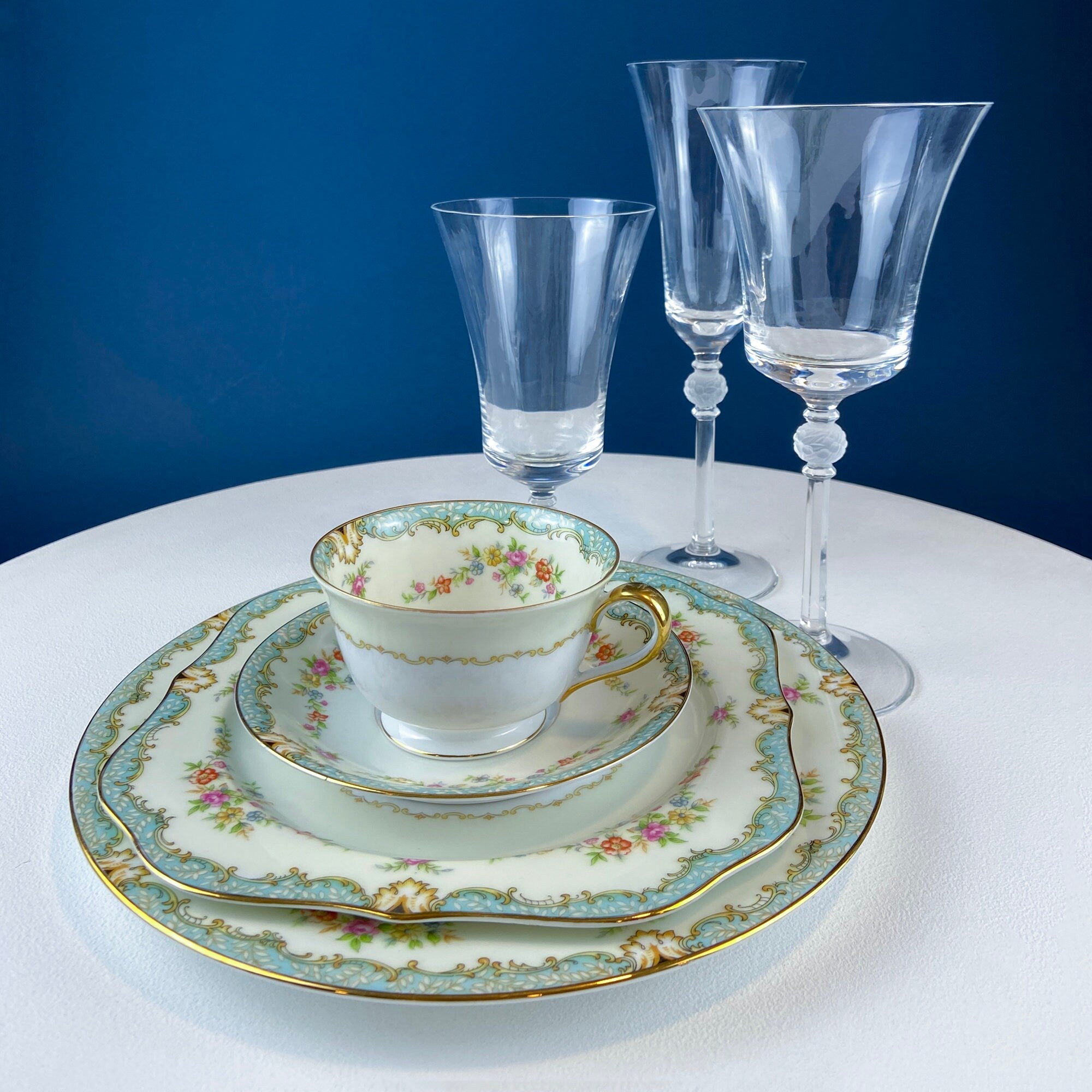 Laura by Rogaska Crystal Water/Iced Tea Goblets. Miller Rogaska Etched on each Glass. Frosted Flower Stem. Stunning Ping. Holiday Celeb.