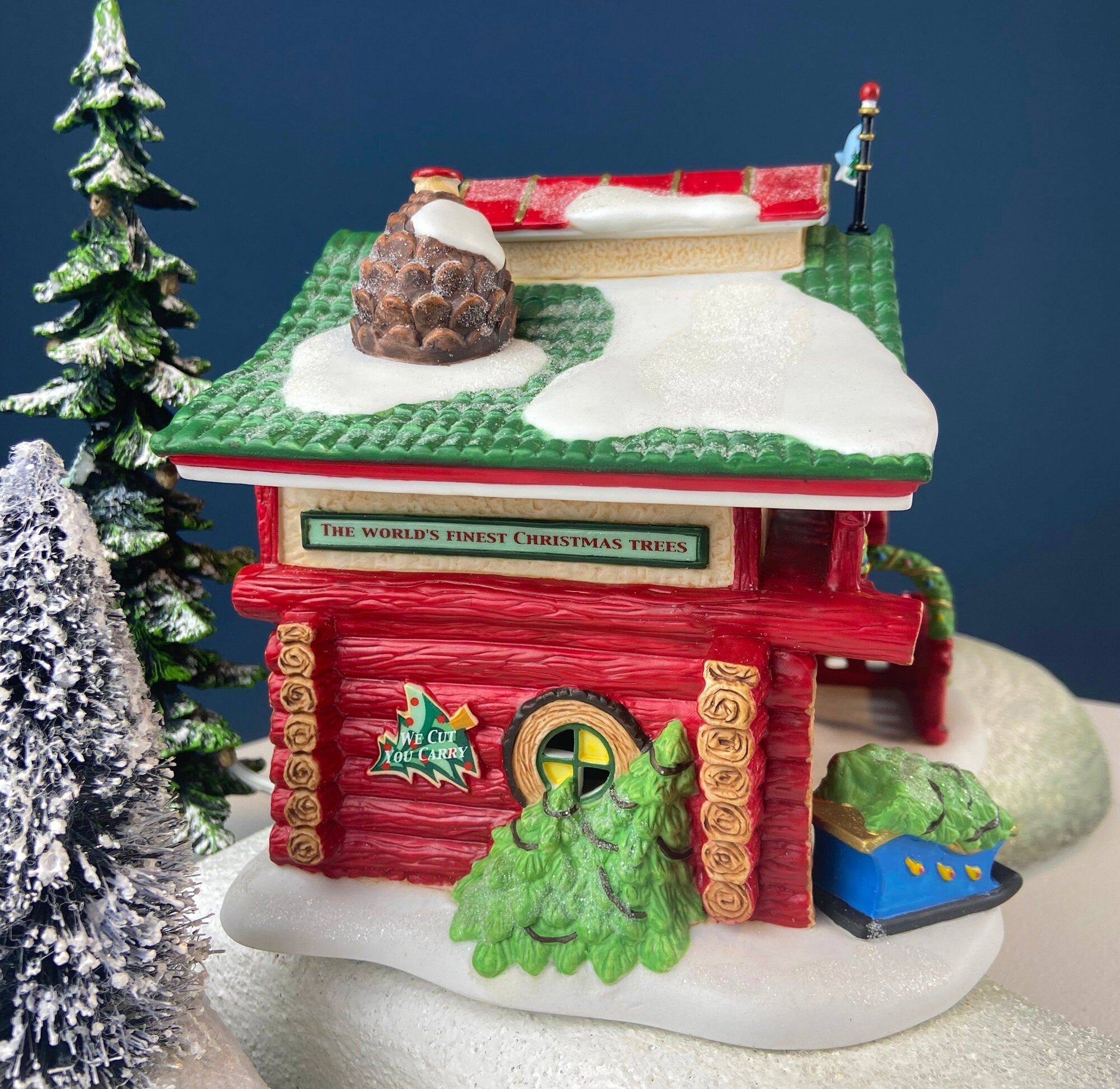 Needle's Tree Farm. Illuminated Porcelain Christmas Village House by Dept. 56. North Pole Series. Magically Detailed Holiday Decor.