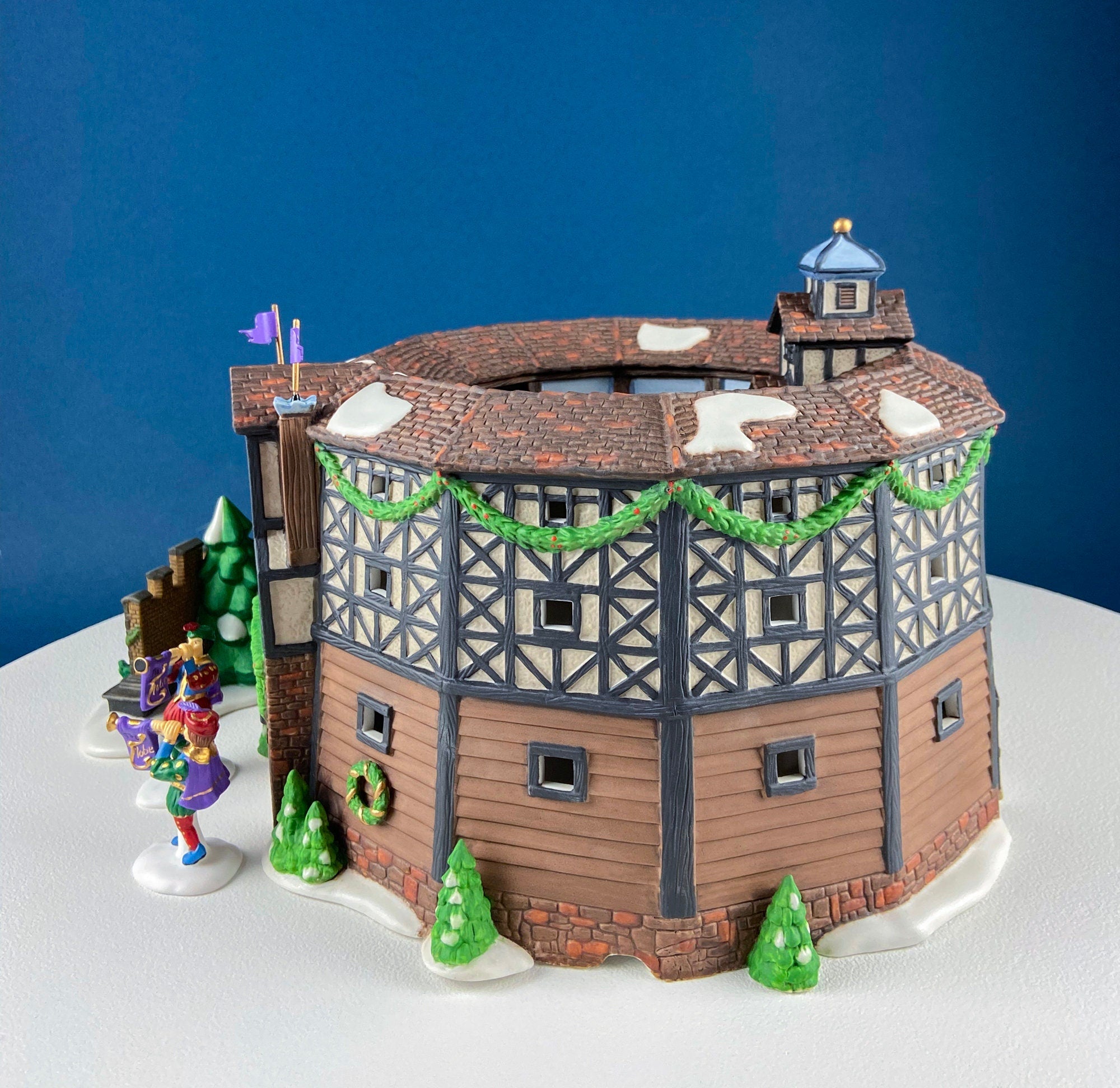 Illuminated Old Golden Globe Theater. Set of 4. Porcelain Christmas Village House by Dept. 56. Dickens' Village Hist. Landmarks Series.