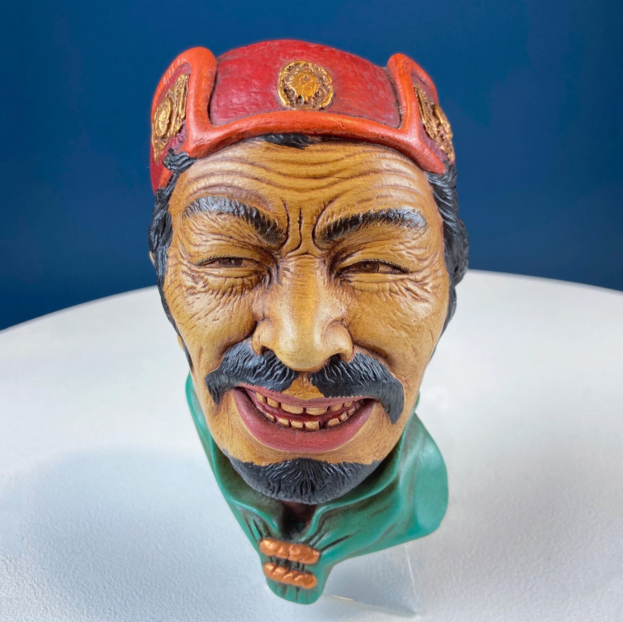 Bosson Like Chalkware Head of Pancho Villa. Life Like Caricature of Spanish Man in Red Sombrero. Ethnic Wall Hanging. Collectible Bust.