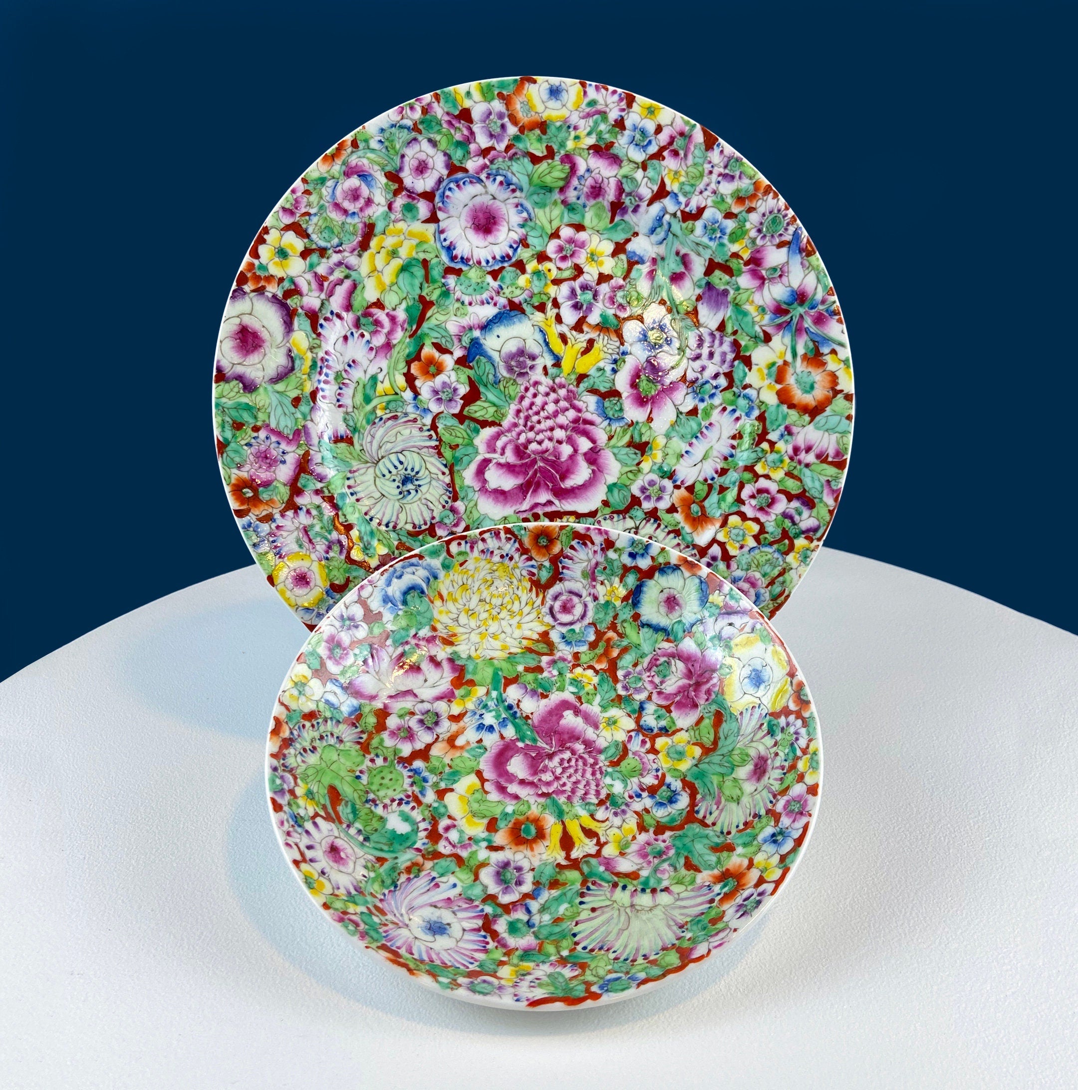 Hand-Painted Floral Porcelain Plate and Bowl Set, Japanese A.C.F.