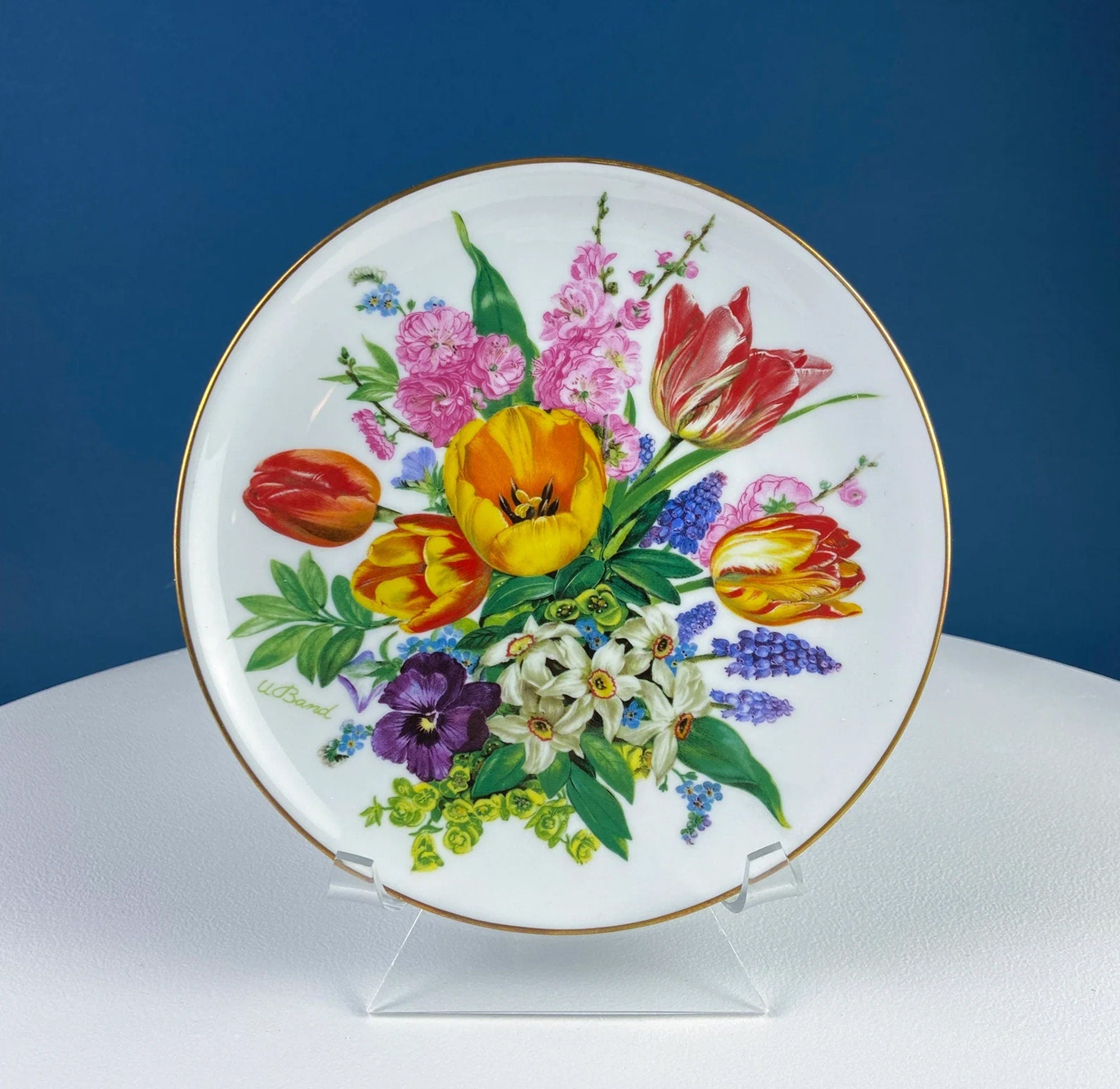 Hand-Painted Floral Porcelain Plate and Bowl Set, Japanese A.C.F.