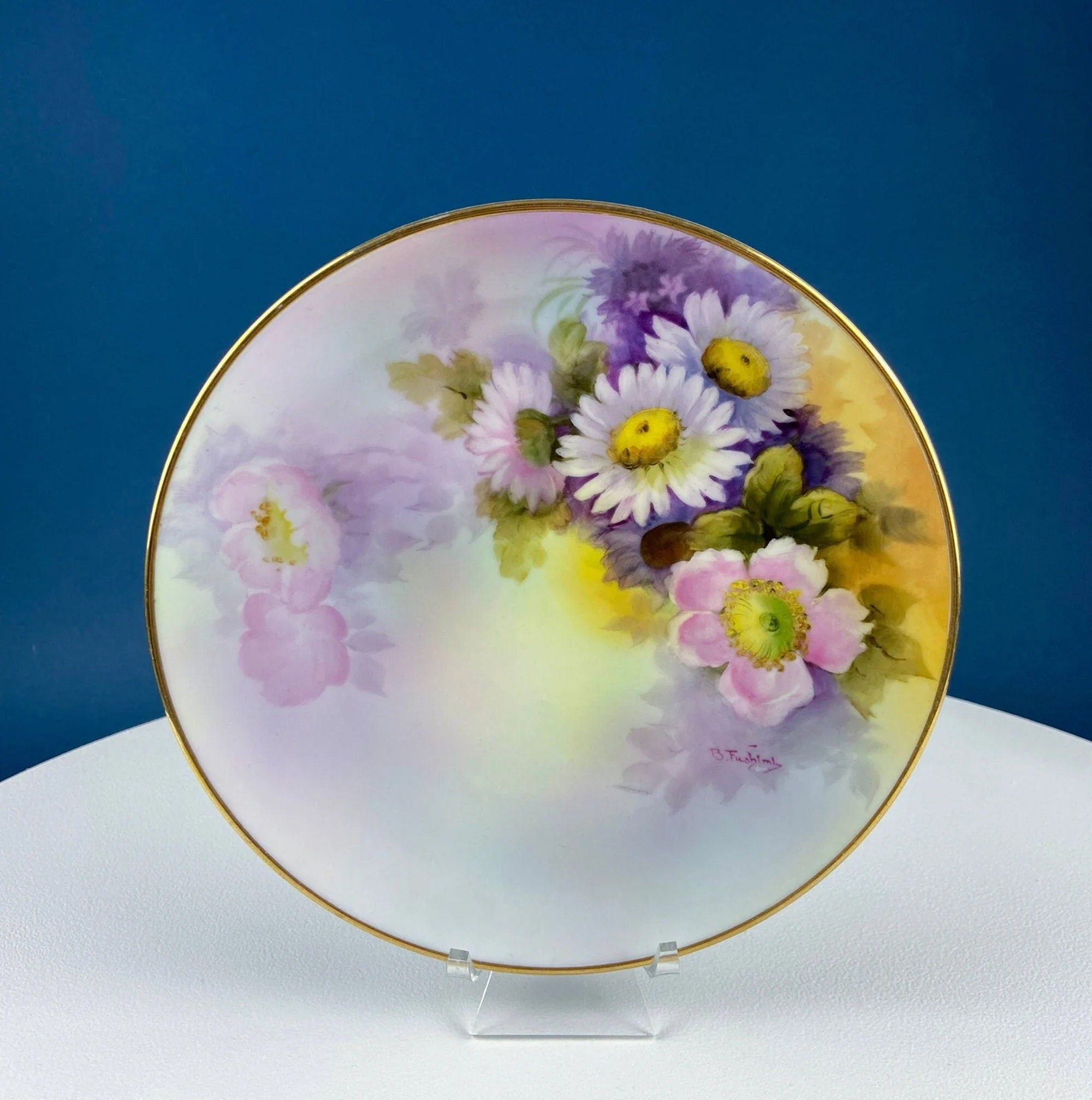 Hand-Painted Floral Porcelain Plate and Bowl Set, Japanese A.C.F.