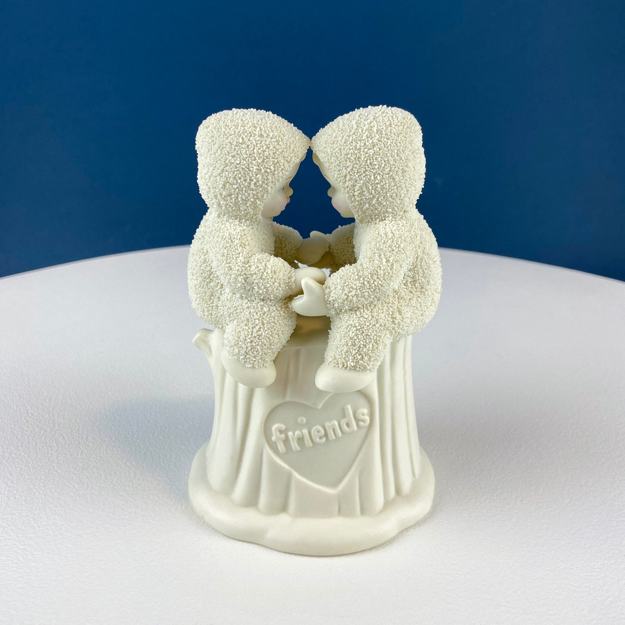 Snowbabies Playing with Snowman & Birds. "Jolly Friends Forevermore" by Dept. 56. White Porcelain Figurines Celebrating Friendship. Kids Rm.