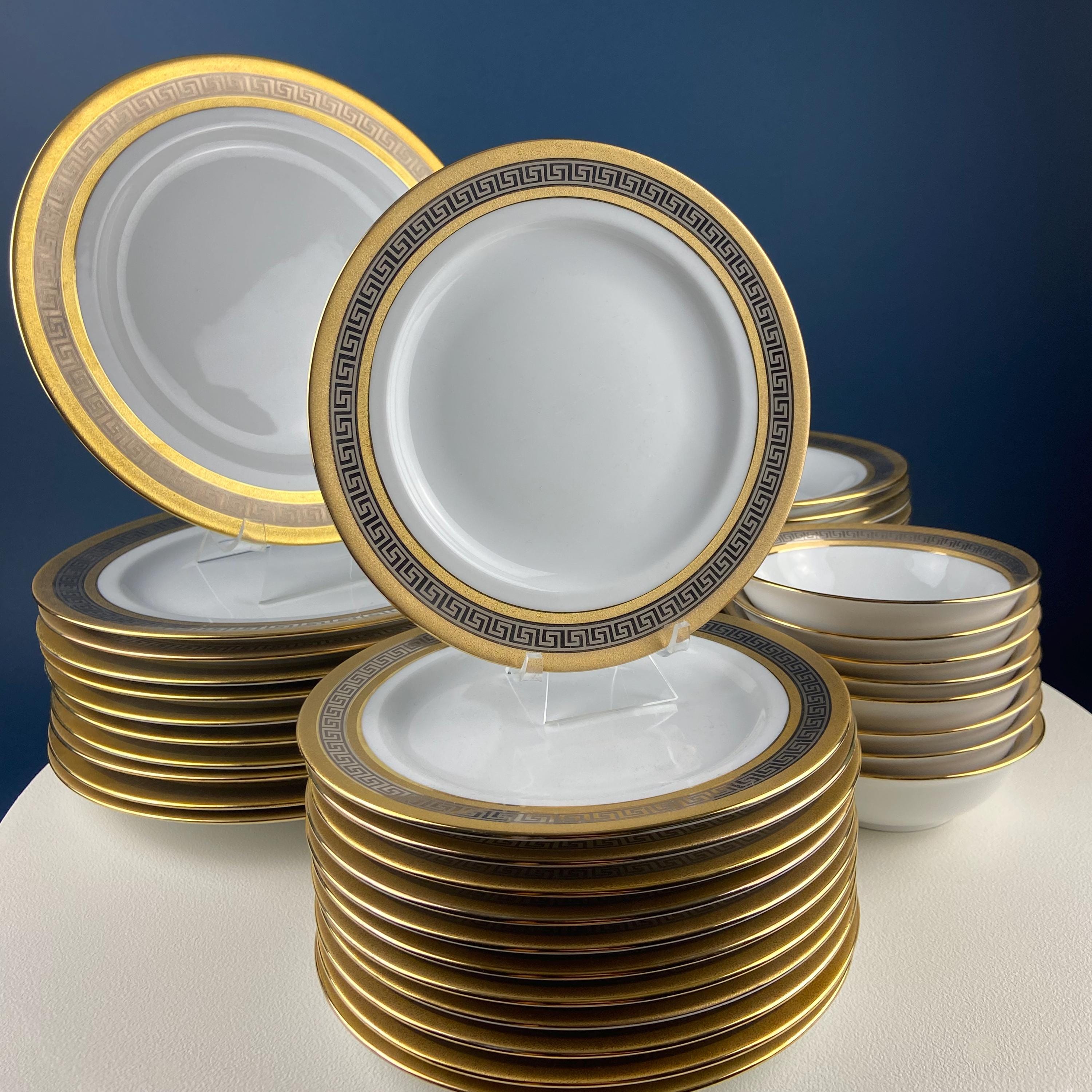 Red & Gold Salad or Dessert  Plates with Matching Berry Bowls. Floral Motif. Harmony House. Set of 6.  Dining Rm Decor. Holiday Table Decor.