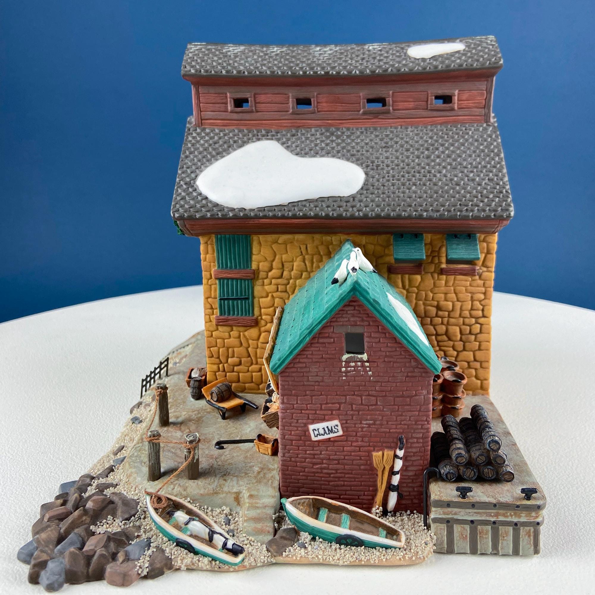 Christmas Village 2 Bldg. Complex North Eastern Sea Fisheries.  Illuminated Porcelain Houses. Incredible Hand Painted Detail by Dept. 56.