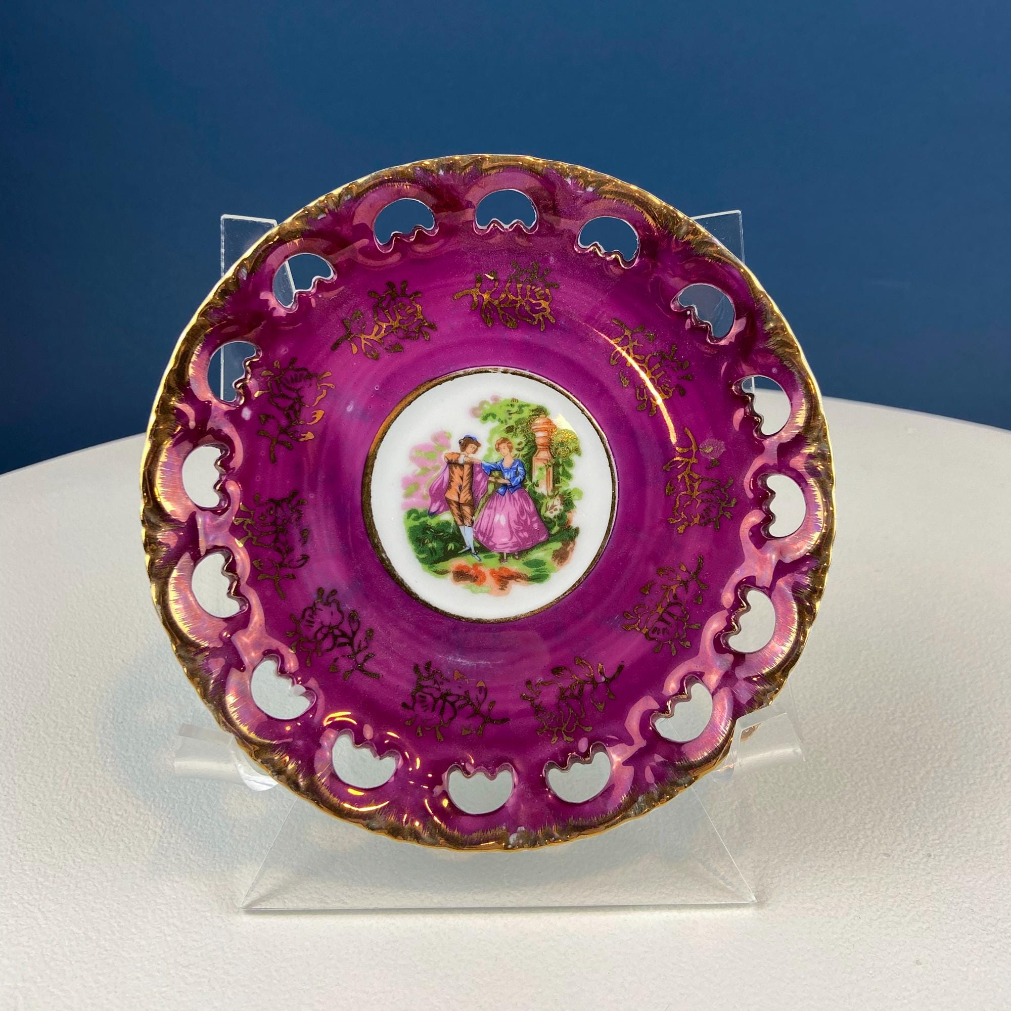 Pink Collection of Vintage Saucers. Mix & Match. Set of 5 Mostly Pink Plates with Lacey Reticulated Edges. Cute Gift Idea for Her.