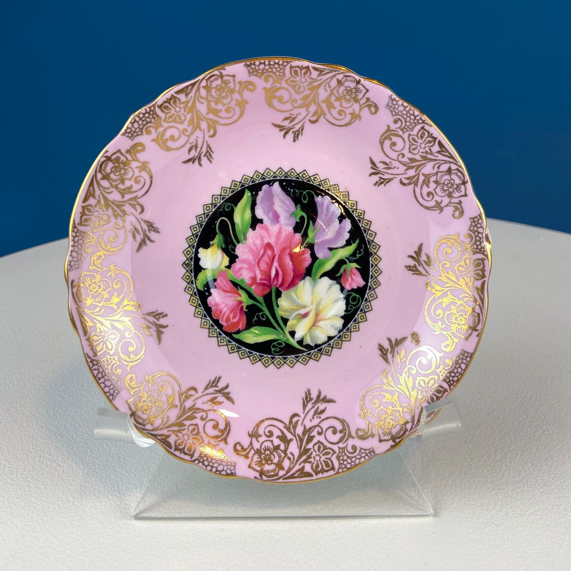 Pink Collection of Vintage Saucers. Mix & Match. Set of 5 Mostly Pink Plates with Lacey Reticulated Edges. Cute Gift Idea for Her.