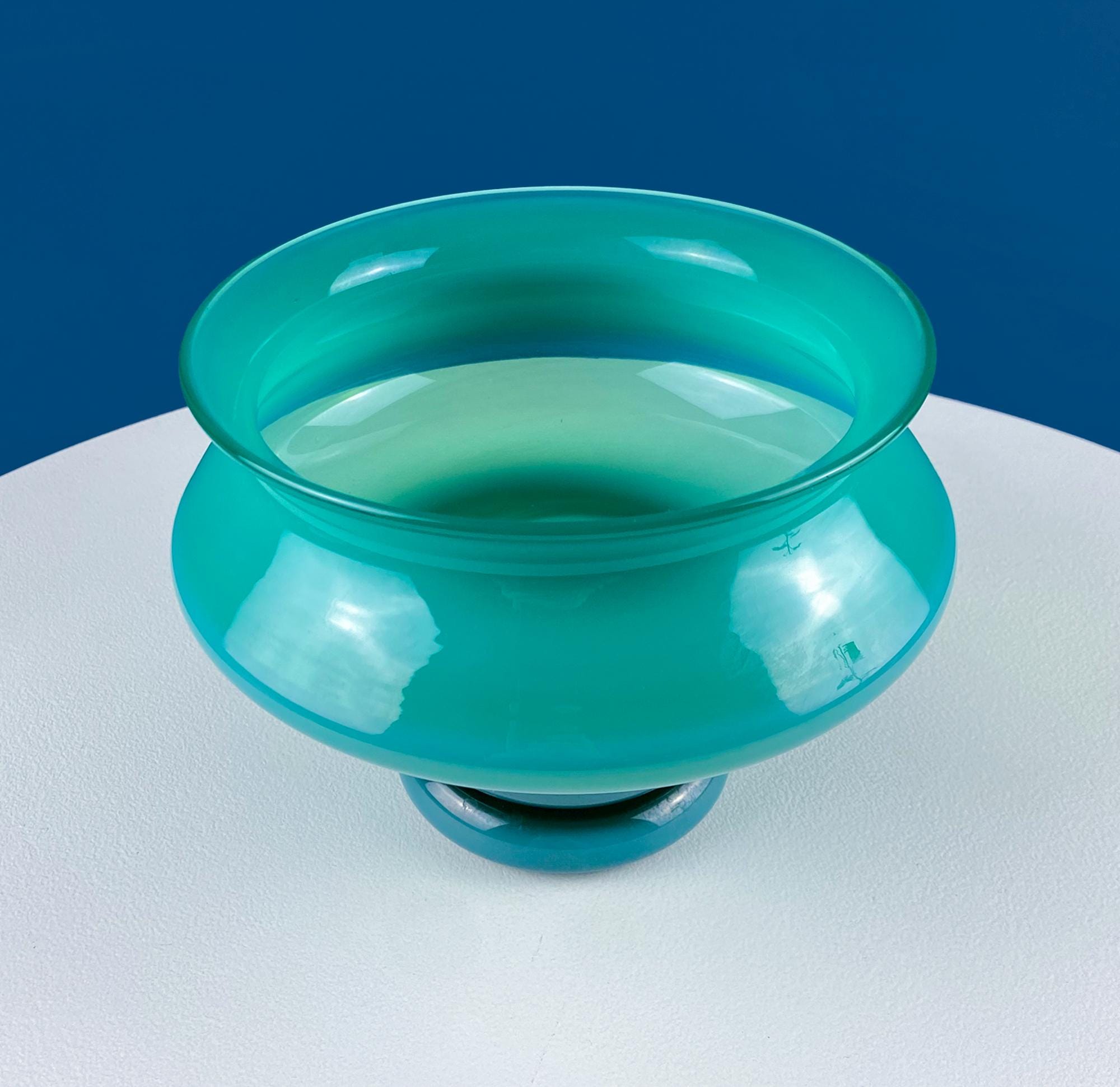 Set of 2 Modern Aqua Blue Geometrical Vases Ornamental Art Glass. Home Office or Retail Decor. Interior Design Ideas. Gift for Him or Her.