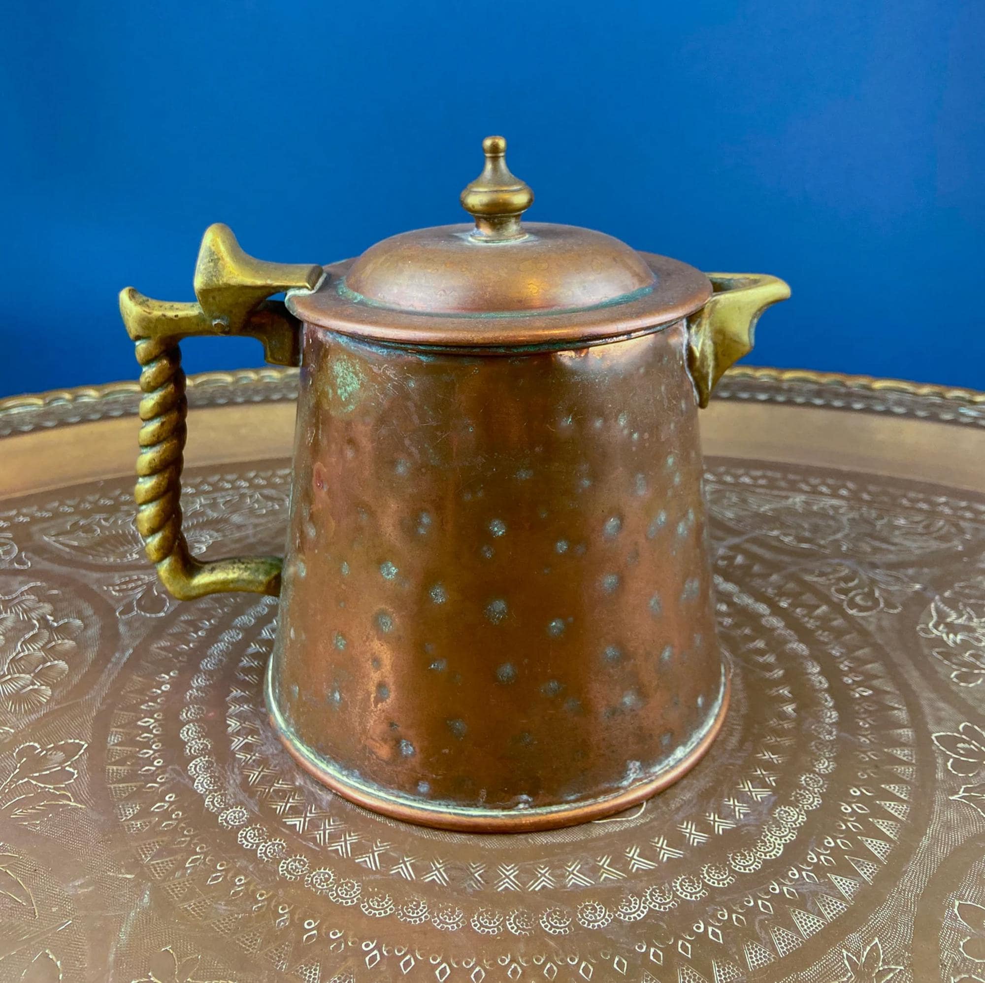 Hand Pounded Tin Copper Turkish Teapot or Coffee Pot. Rustic Home Decor. Perfect for Camping. Gift for Him, Dad, Camping Buddy.