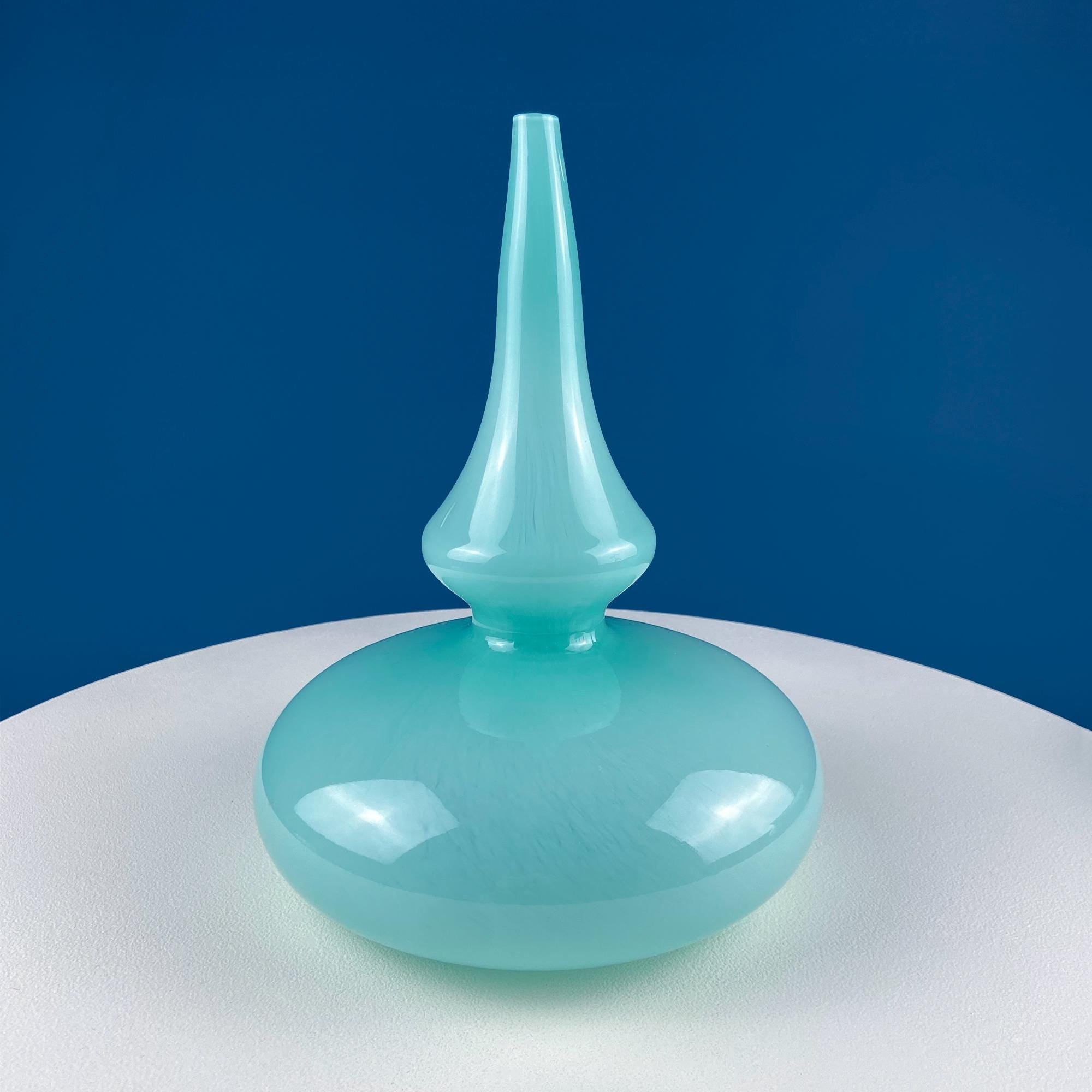 Set of 2 Modern Aqua Blue Geometrical Vases Ornamental Art Glass. Home Office or Retail Decor. Interior Design Ideas. Gift for Him or Her.