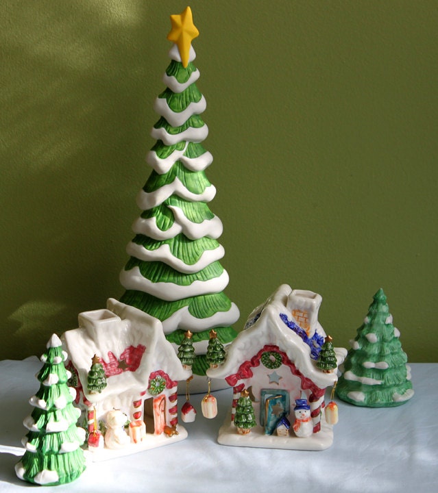Christmas Tree Covered with Snow. Porcelain Village Pine by Department 56. Tree for Christmas Village. Free Standing Winter Decor Accessory.