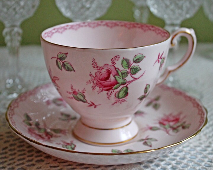Square Tea or Coffee Cup with Bold Pink Roses and Floral Handle. Royal Stafford Berkeley Rose. Gift for a Romantic in Your Life.