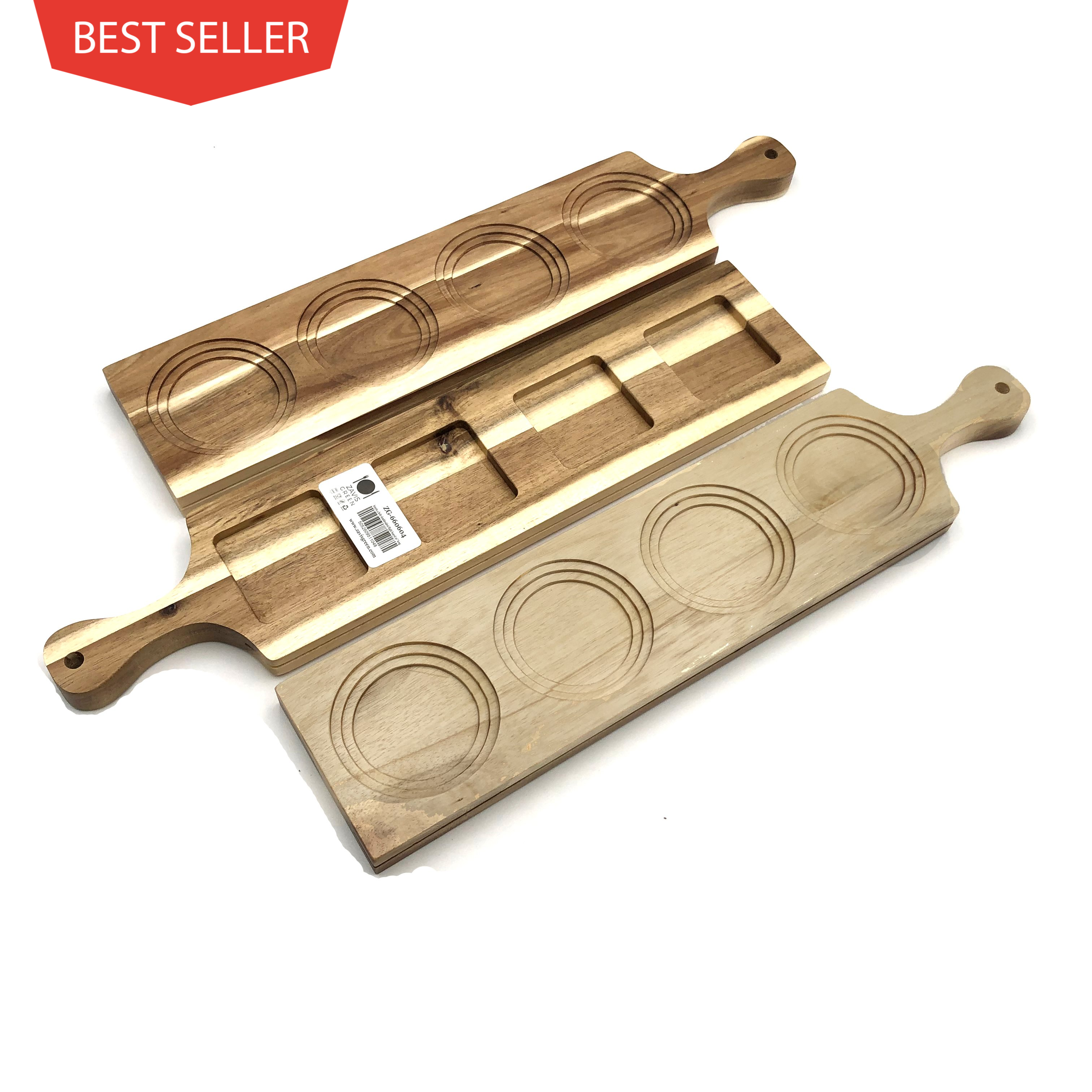 [ Set of 6 ] Zavis Green Acacia Wood 4 Hole Double sided Flight Board 17.5" | Dishwasher Safe