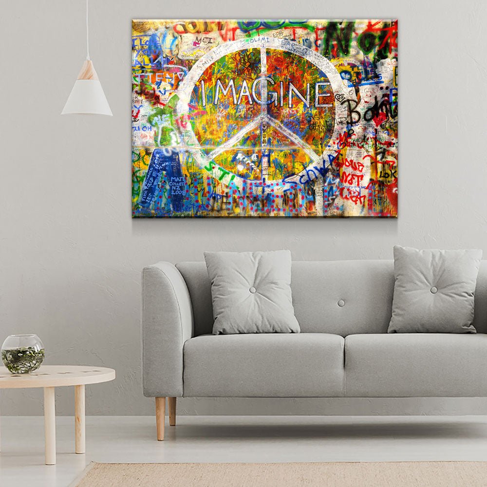Imagine Wall, Graffiti on The Lennon Wall Canvas Wall Art