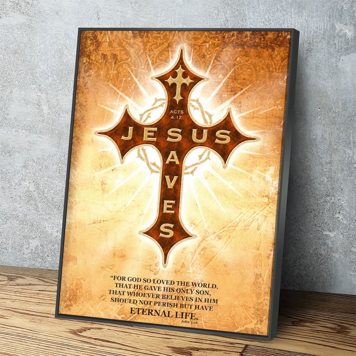 Jesus Saves Canvas Wall Art, Religious Decor Acts 4:12, John 3:16