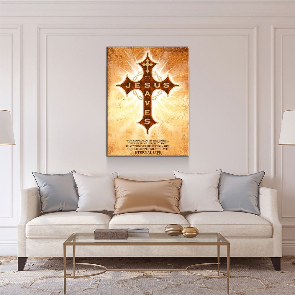 Jesus Saves Canvas Wall Art, Religious Decor Acts 4:12, John 3:16