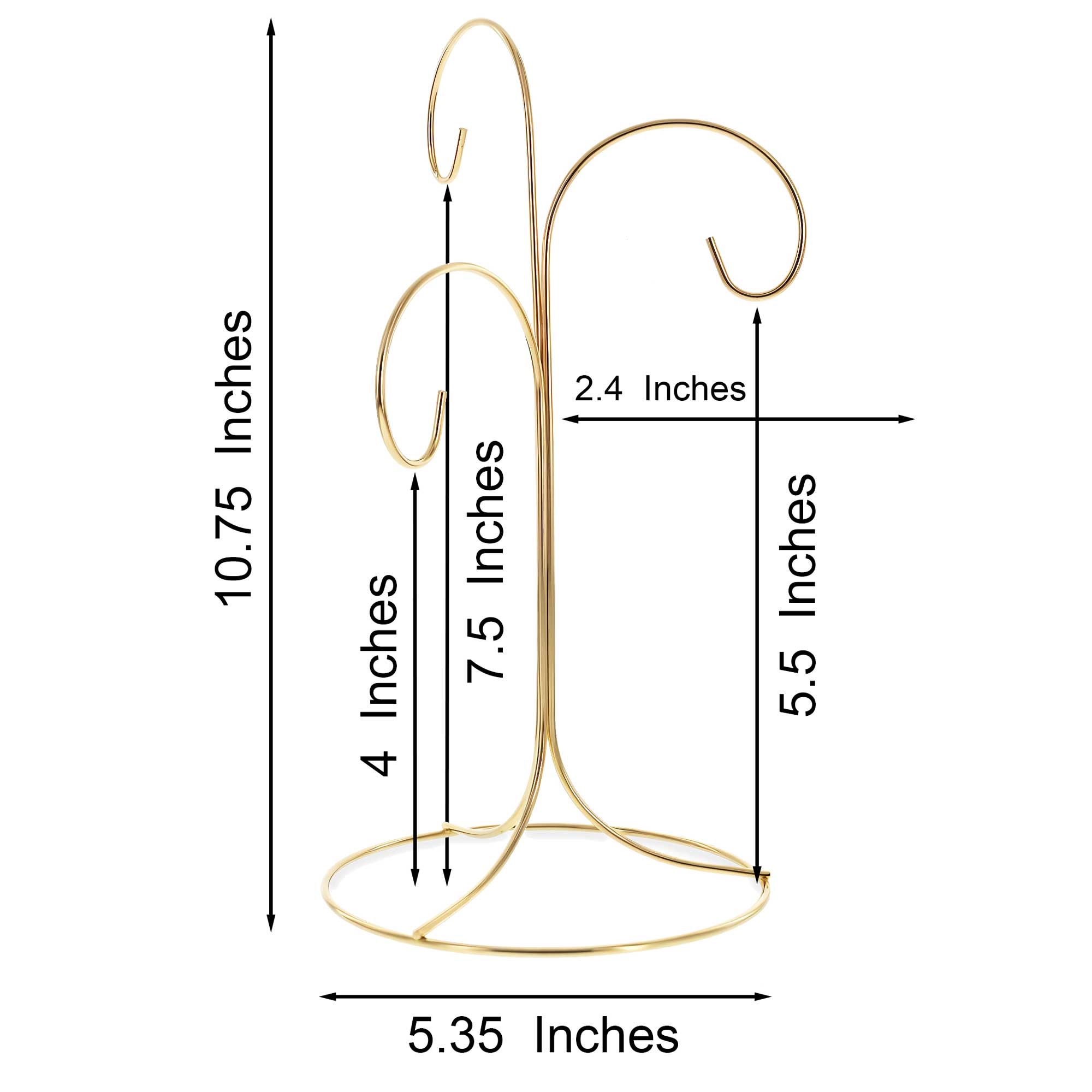3-Arm 3-Tier Gold Brass Metal Ornament Stand Display 10.75 Inches