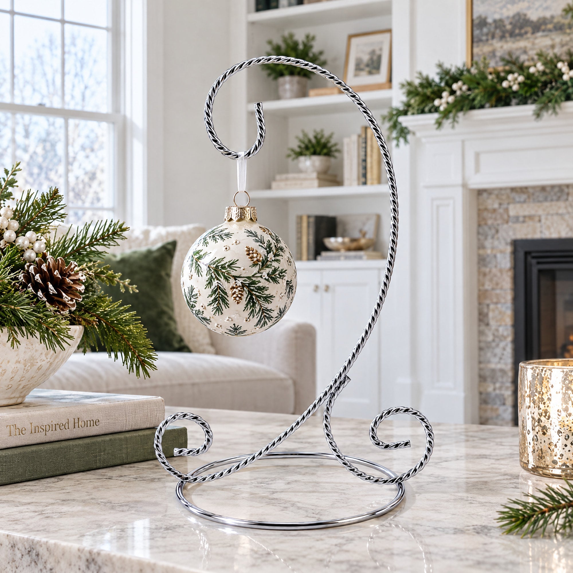 Twisted Wire Silver Metal Ornament Stand Display 7.2 Inches