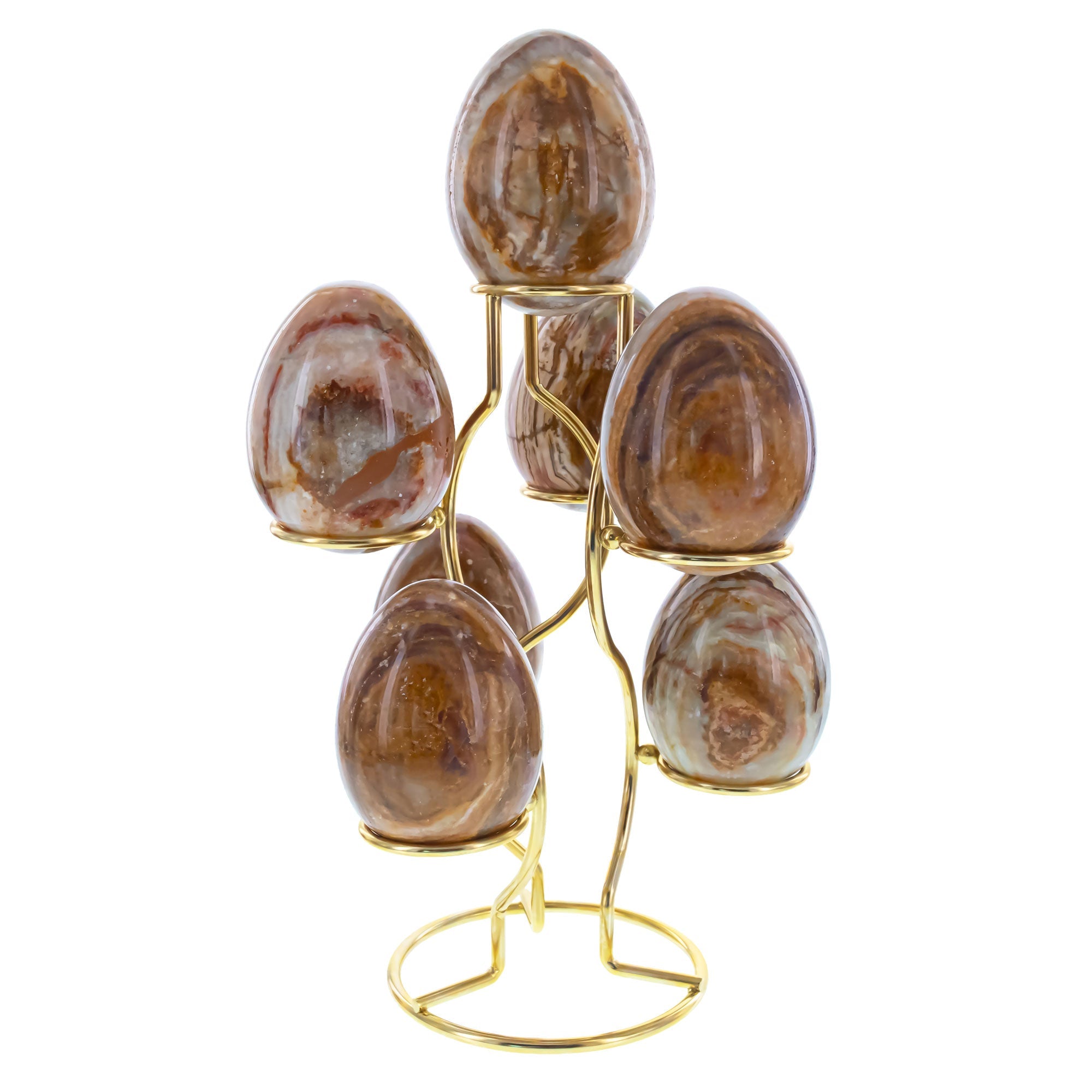 7-Ring 3-Tier Gold Wire Metal Sphere Crystals Egg Stand Holder Display 7.4 Inches