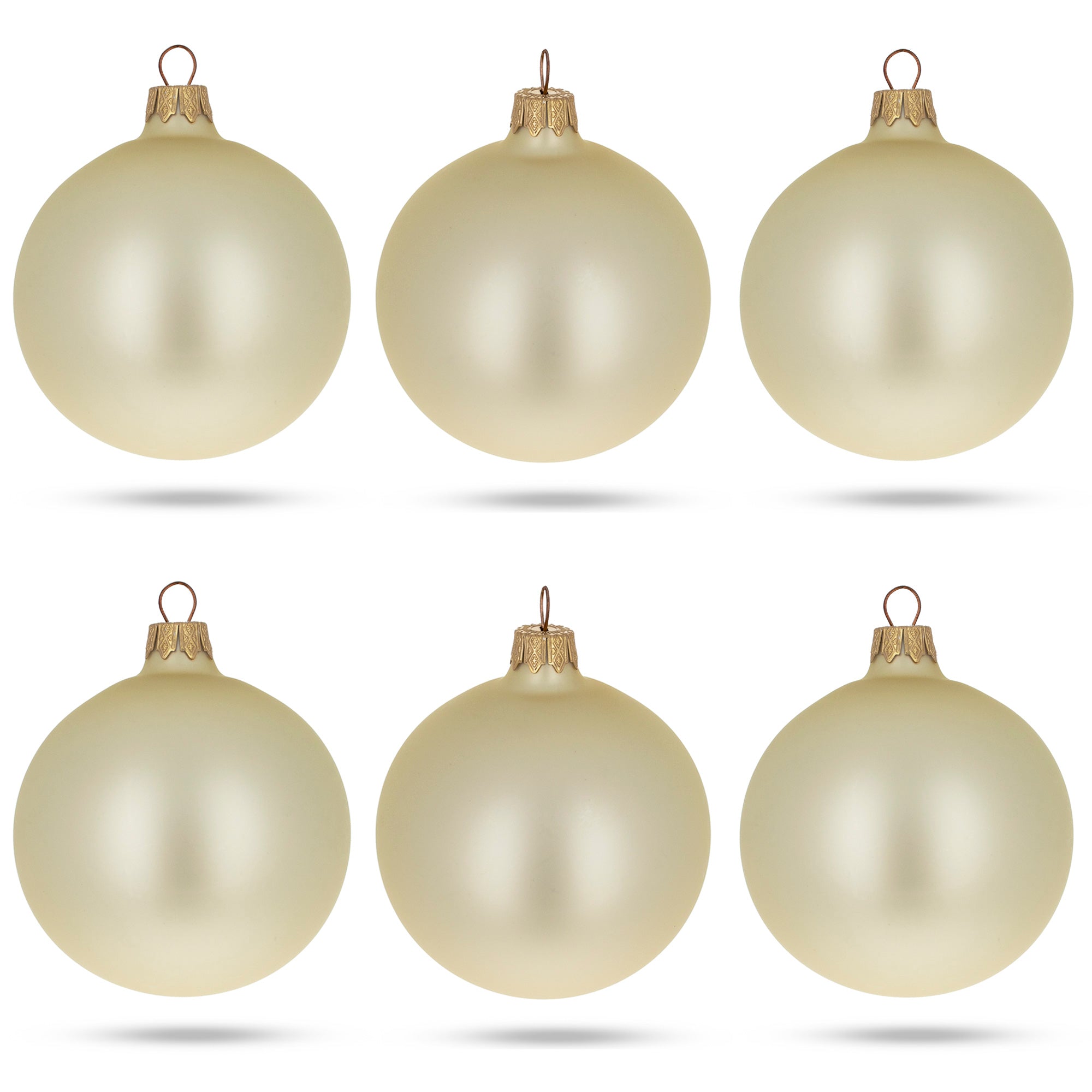 Set of 6 Beige Glass Ball Christmas Ornaments 3.25 Inches