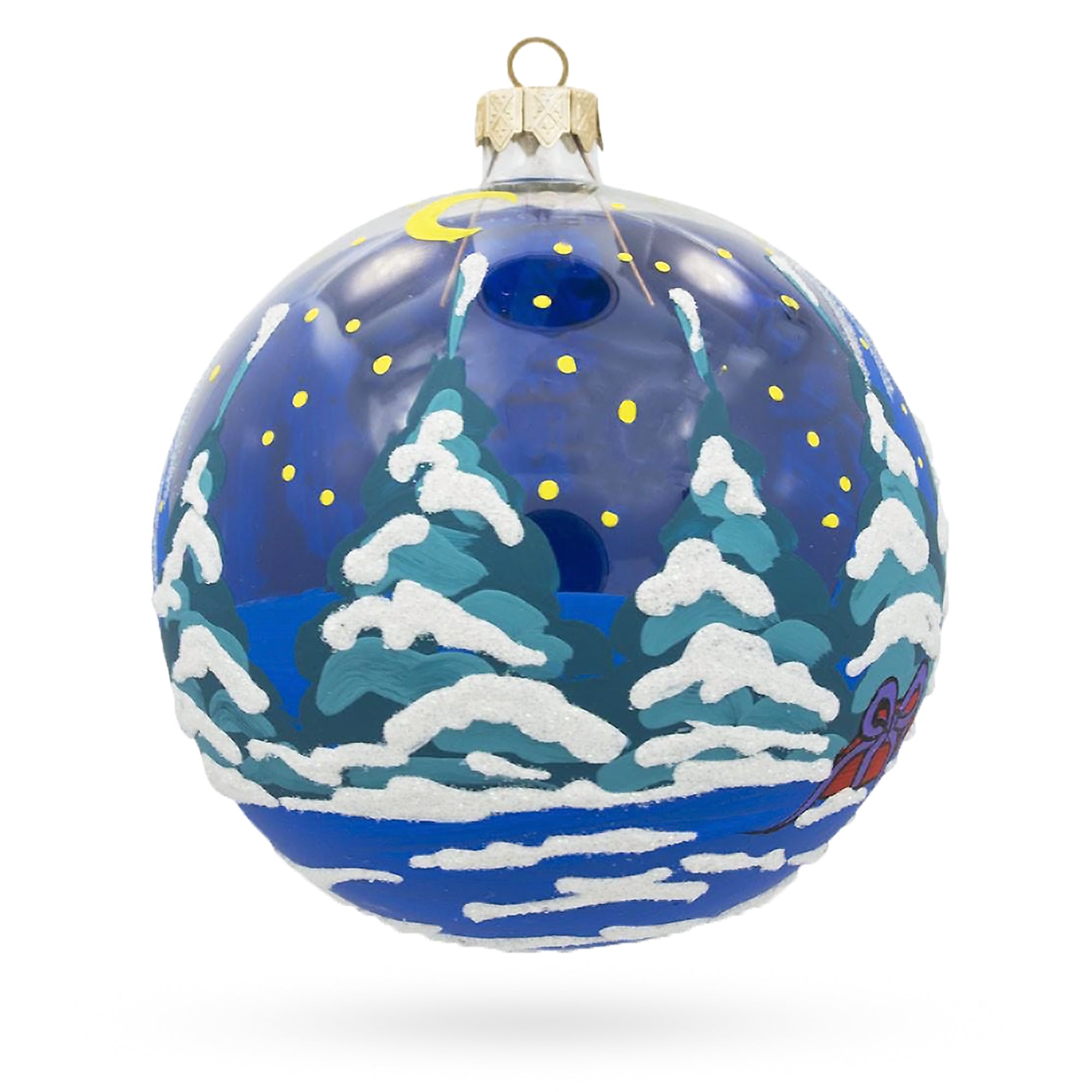Festive Snowman with Gifts - Glass Ball Christmas Ornament 3.25 Inches