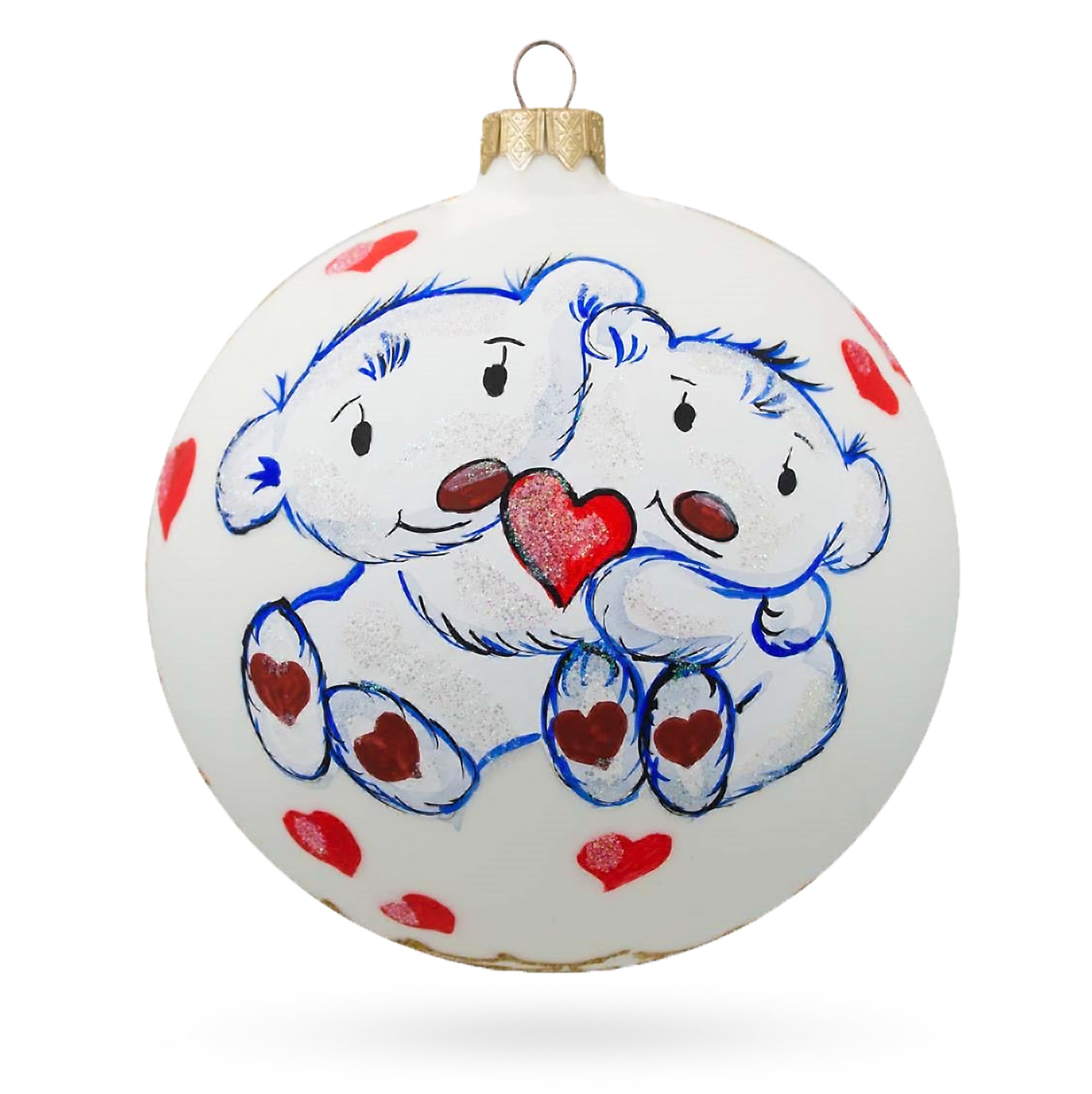 Two Bears in Love Glass Ball Christmas Ornament 4 Inches