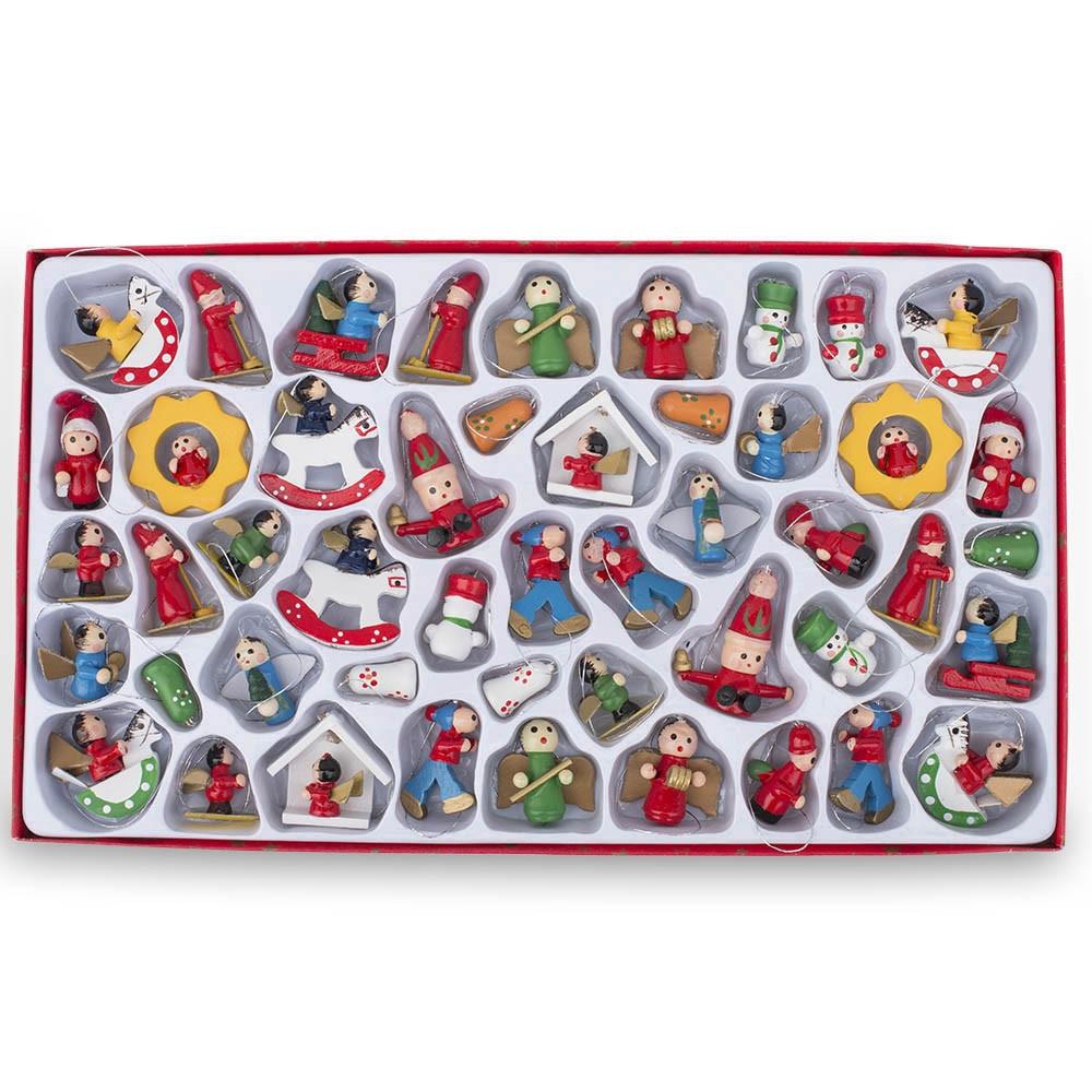 Set of 48 German Style Mini Wooden Christmas Ornaments