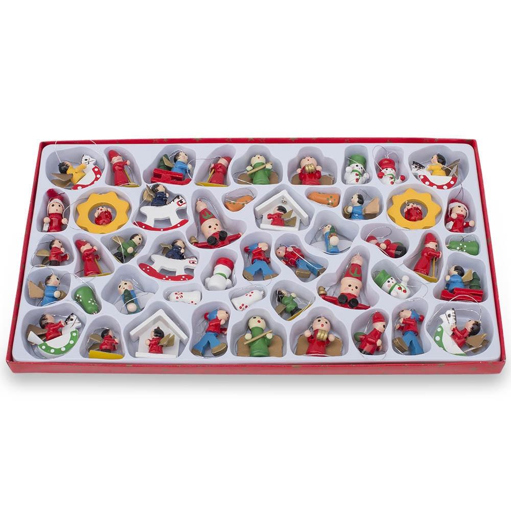 Set of 48 German Style Mini Wooden Christmas Ornaments