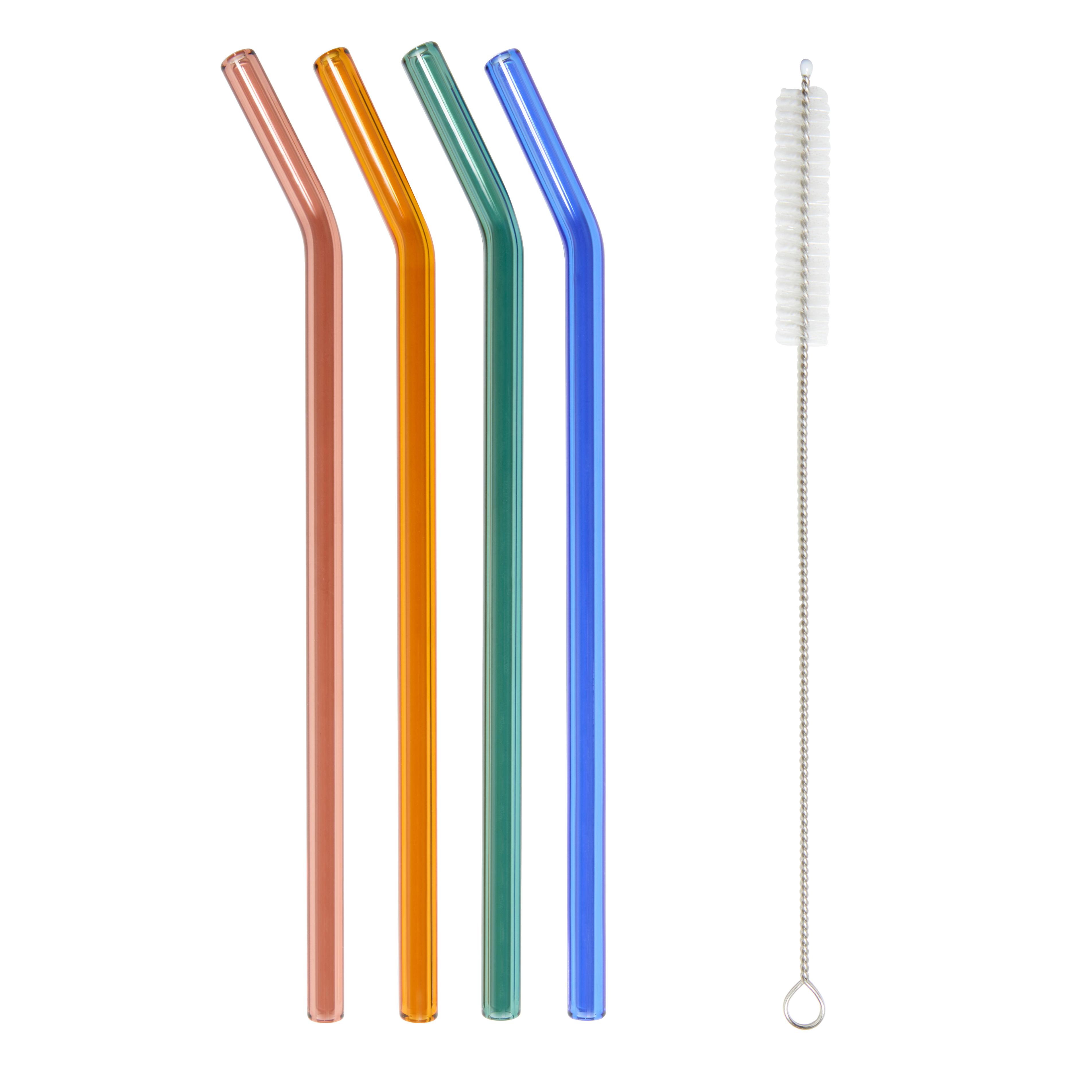 4 Colored Glass Straws with Cleaner