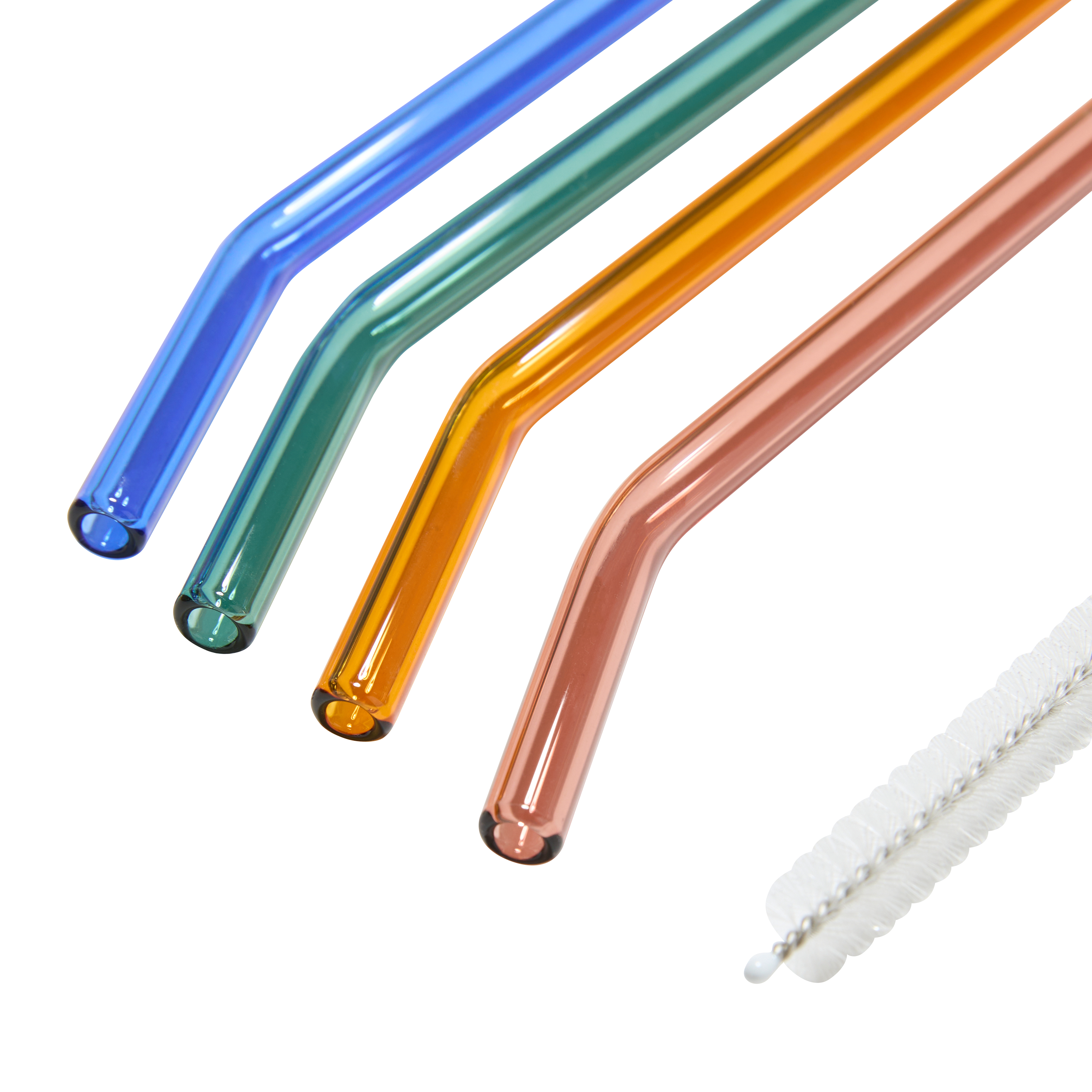 4 Colored Glass Straws with Cleaner