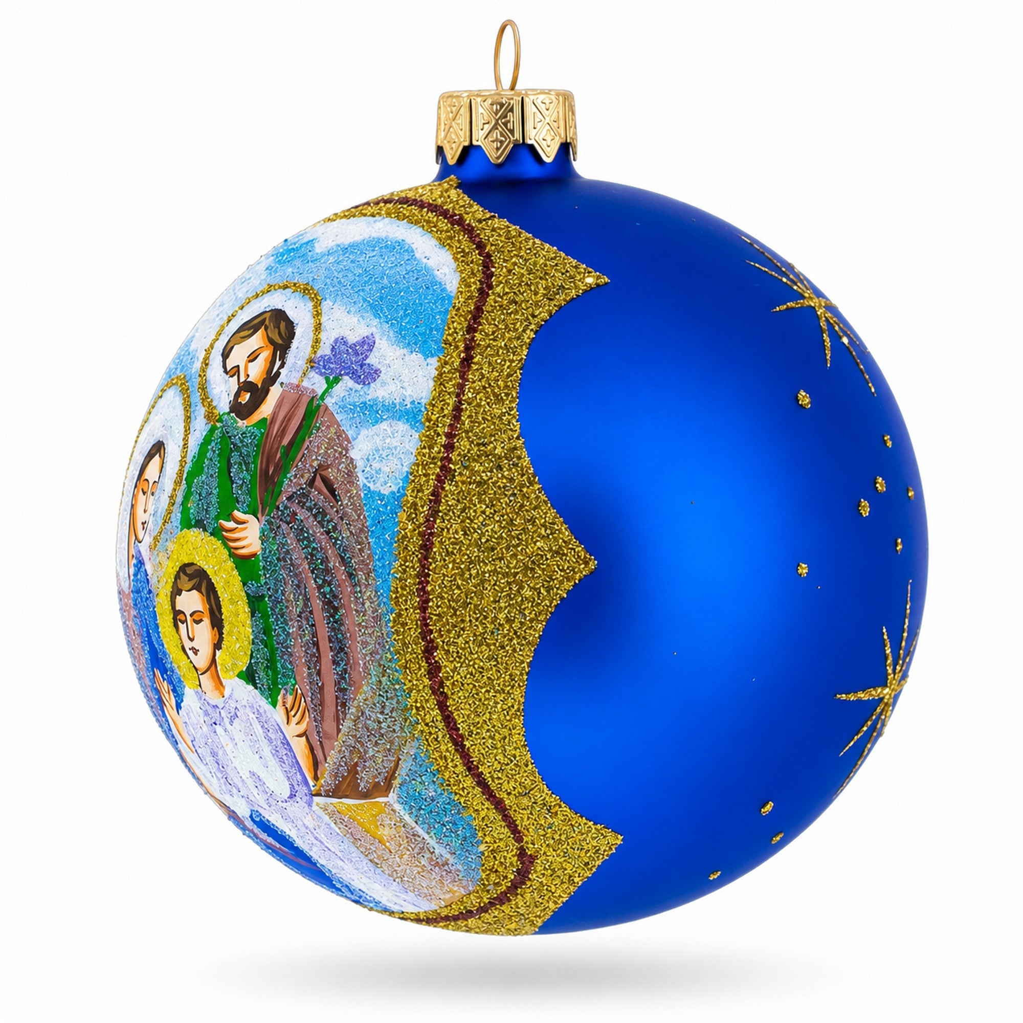 Sacred Holy Family Glass Ball Christmas Ornament 4 Inches