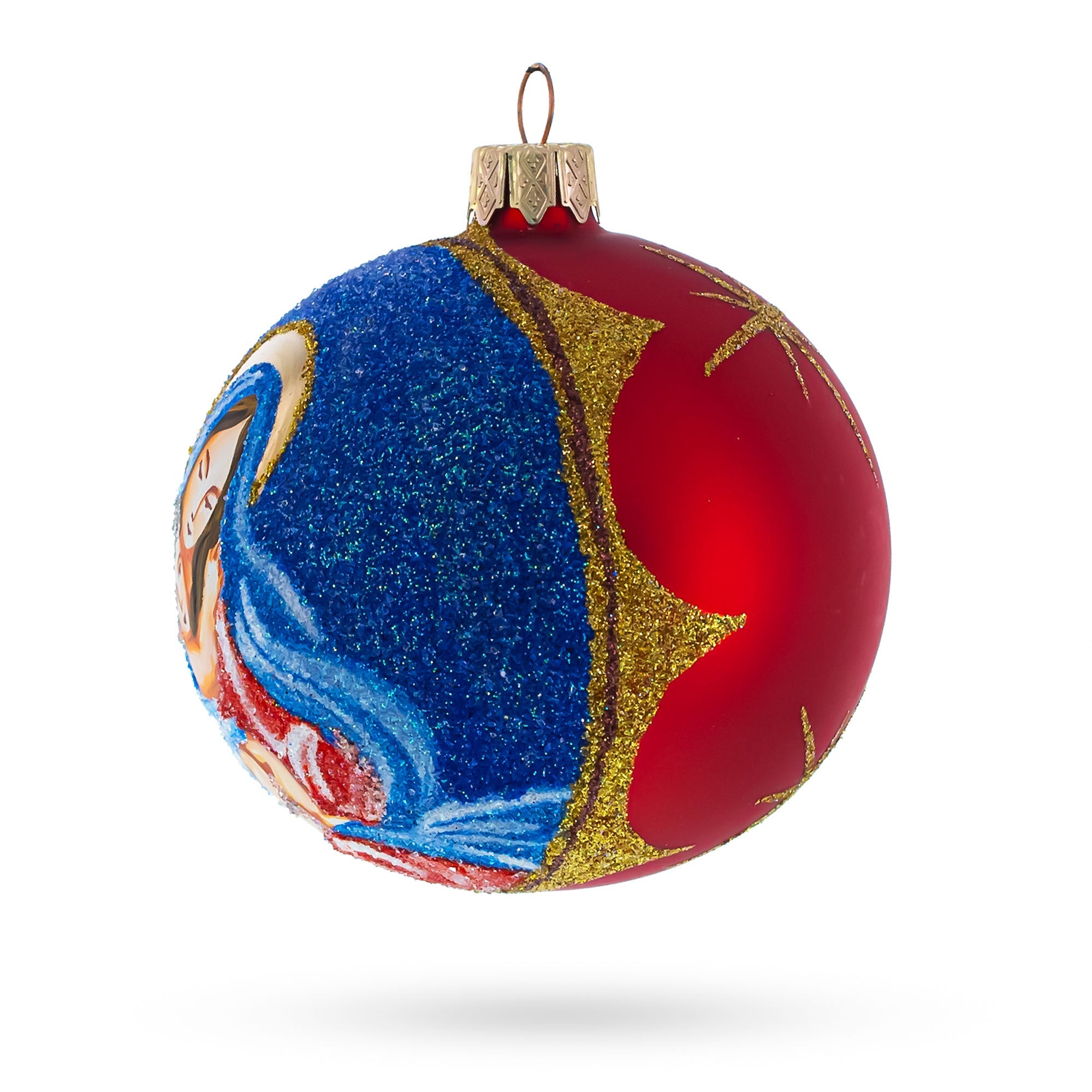 Sacred Virgin Mary Holding Jesus Glass Ball Christmas Ornament 3.25 Inches