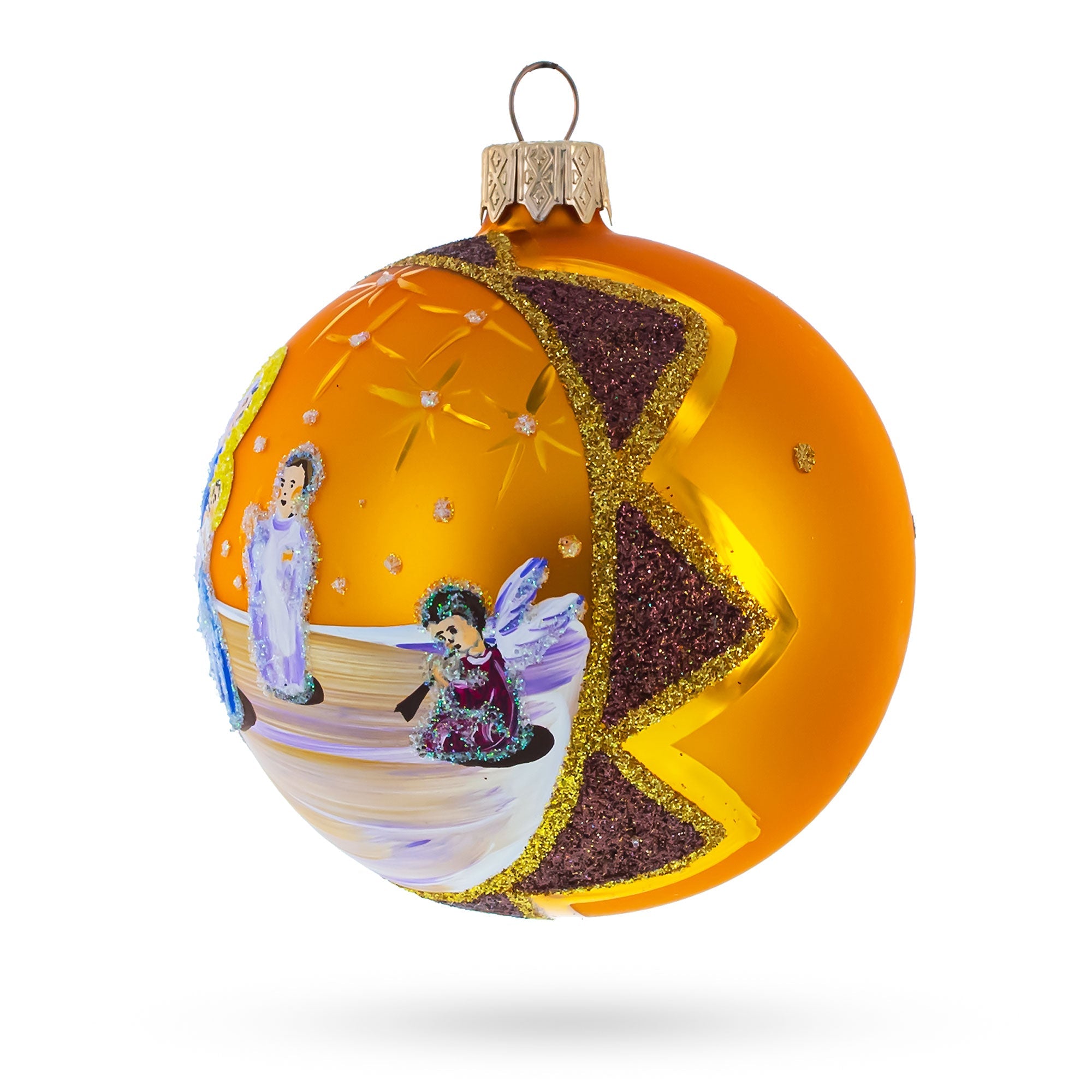 Divine Angels Greeting Jesus Glass Ball Christmas Ornament 3.25 Inches