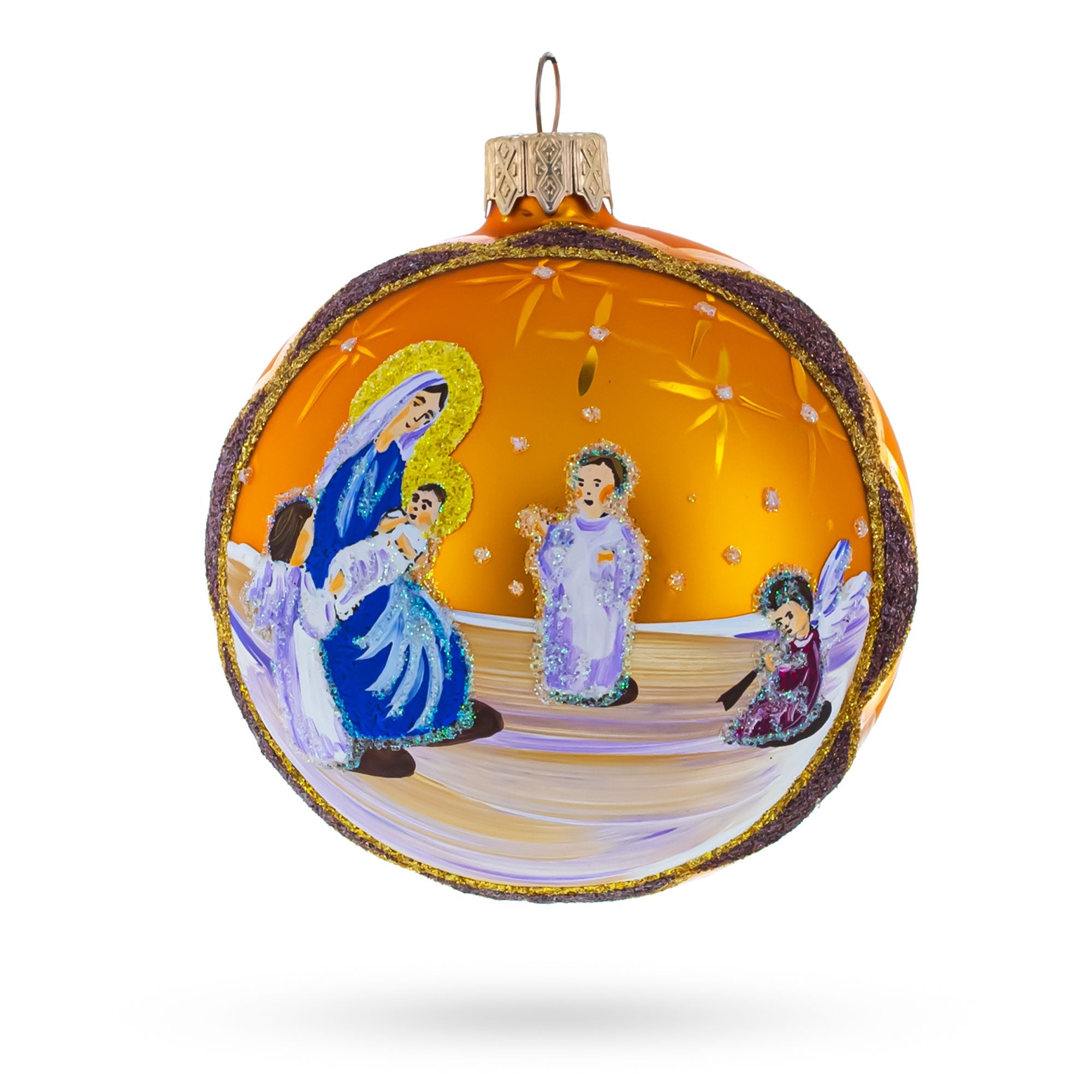 Divine Angels Greeting Jesus Glass Ball Christmas Ornament 3.25 Inches