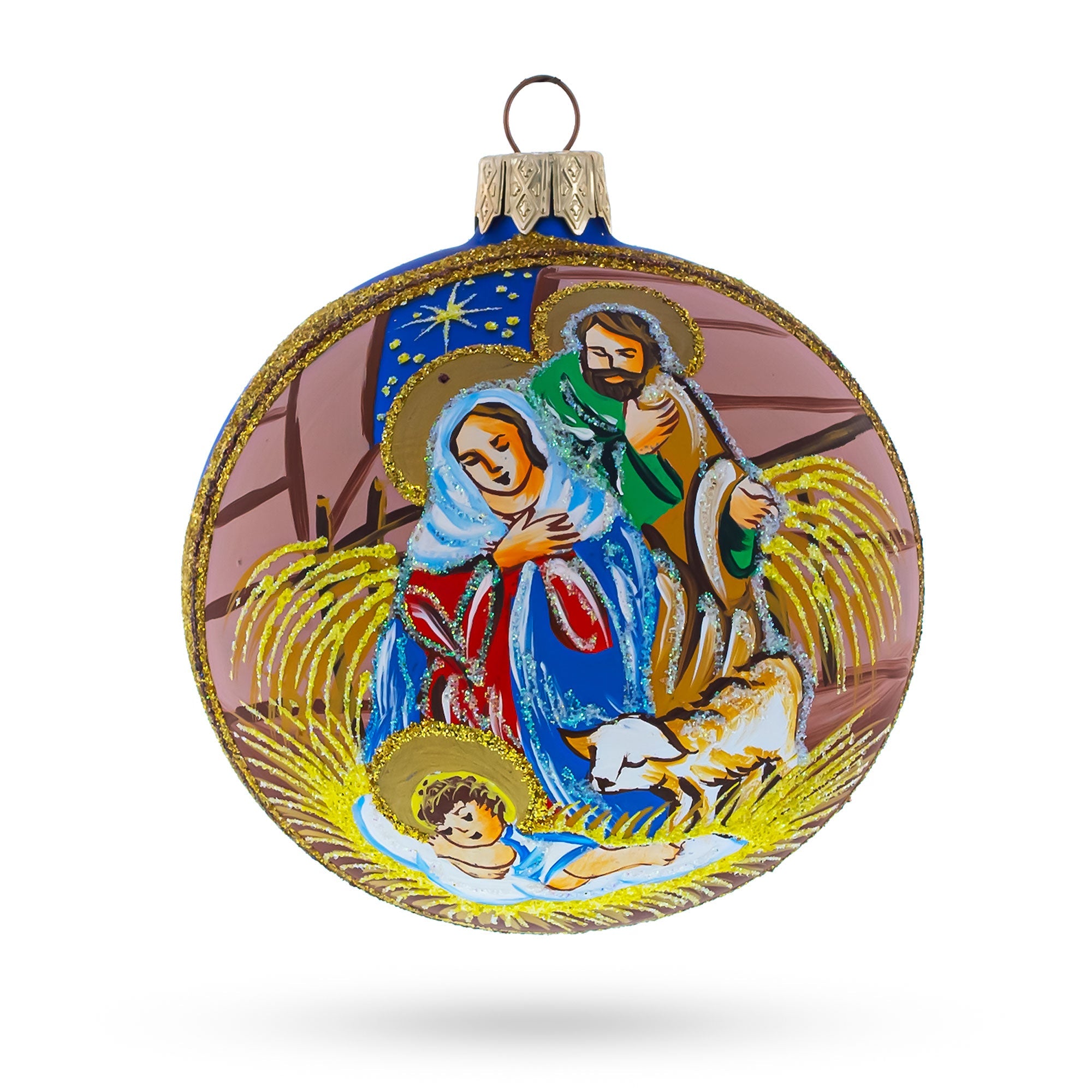 Peaceful Jesus Baby Asleep Nativity Glass Ball Christmas Ornament 3.25 Inches