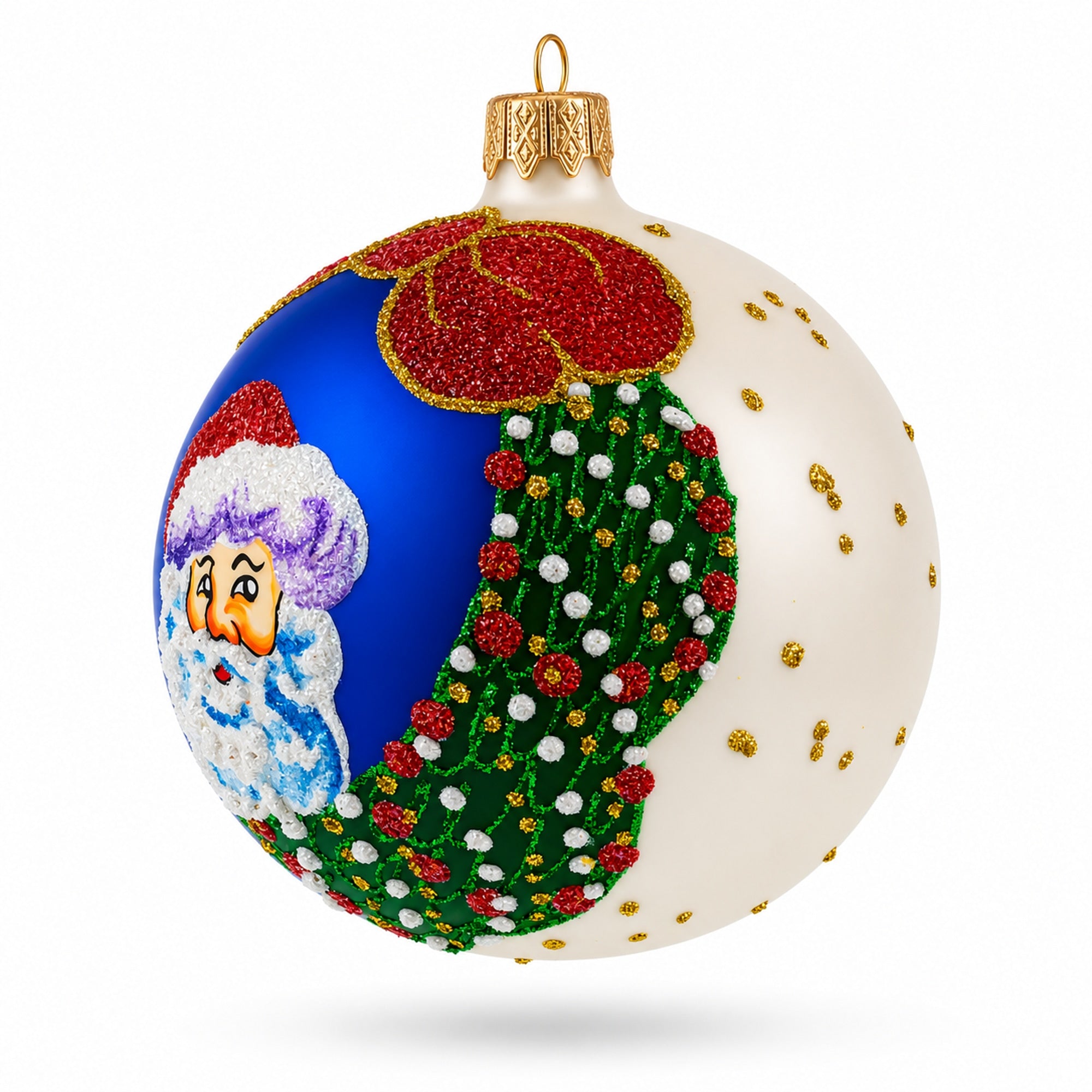 Festive Santa Wreath Gifts Glass Ball Christmas Ornament 4 Inches