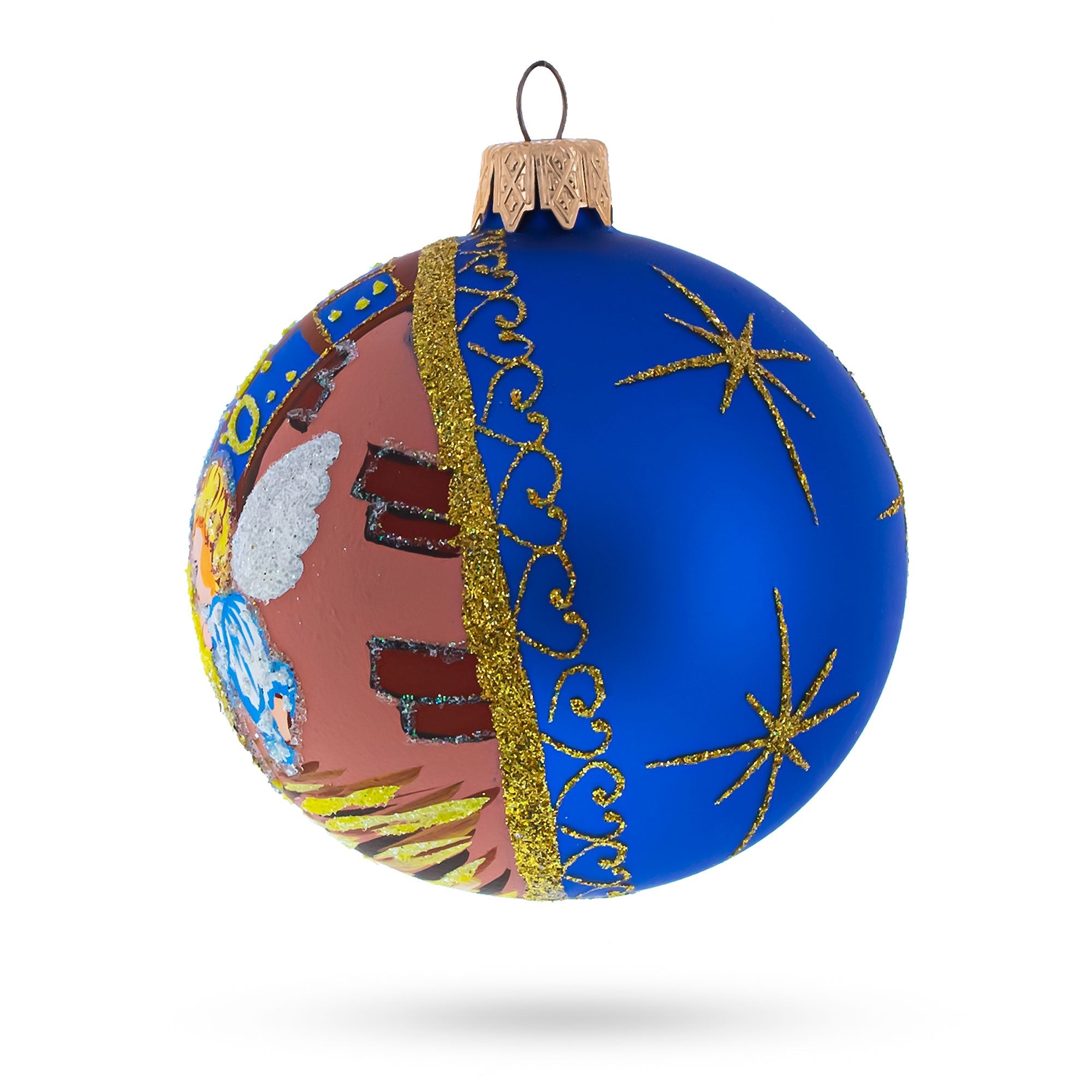 Serene Silent Night Nativity Scene- Glass Ball Christmas Ornament 3.25 Inches
