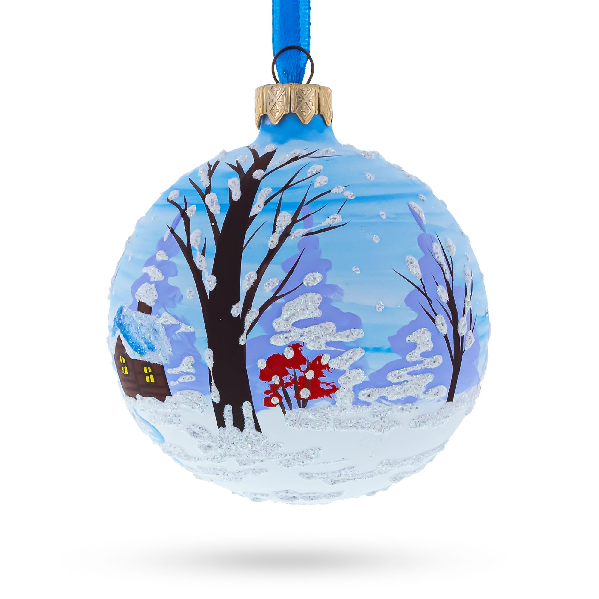Santa and Angel Blessing Glass Ball Christmas Ornament 3.25 Inches