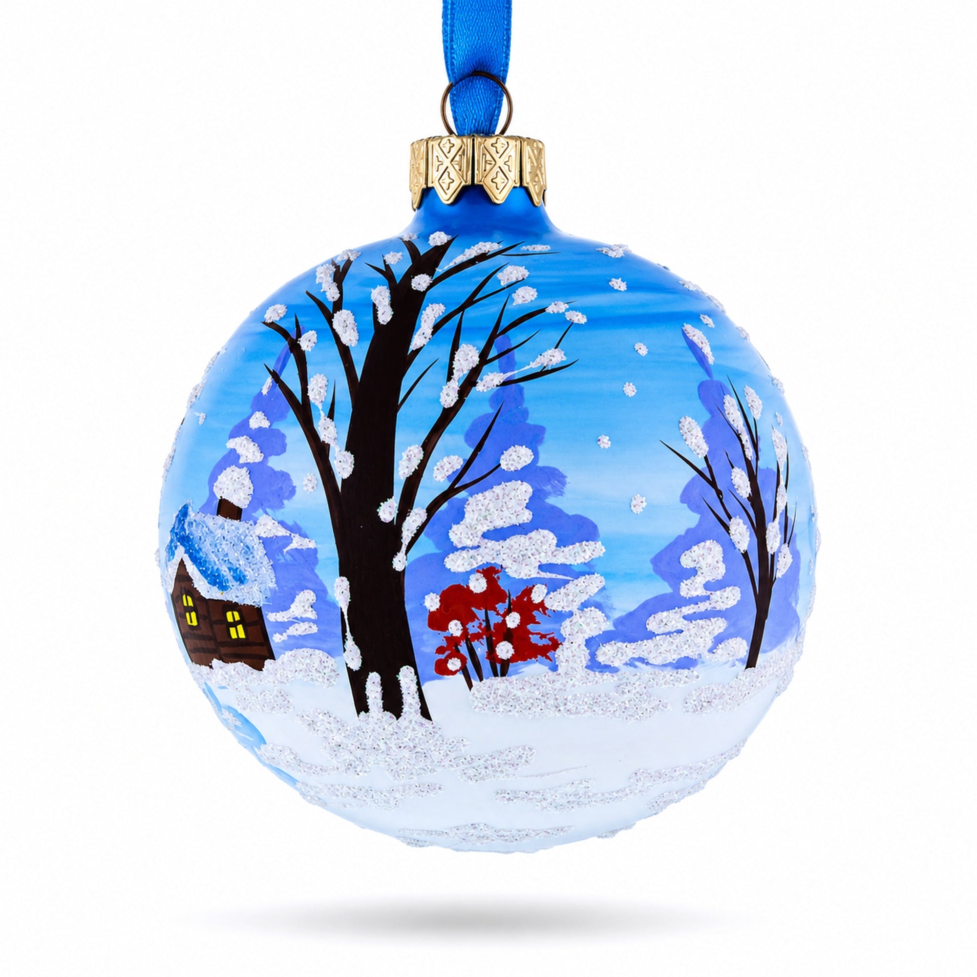 Santa and Angel Blessing Glass Ball Christmas Ornament 3.25 Inches