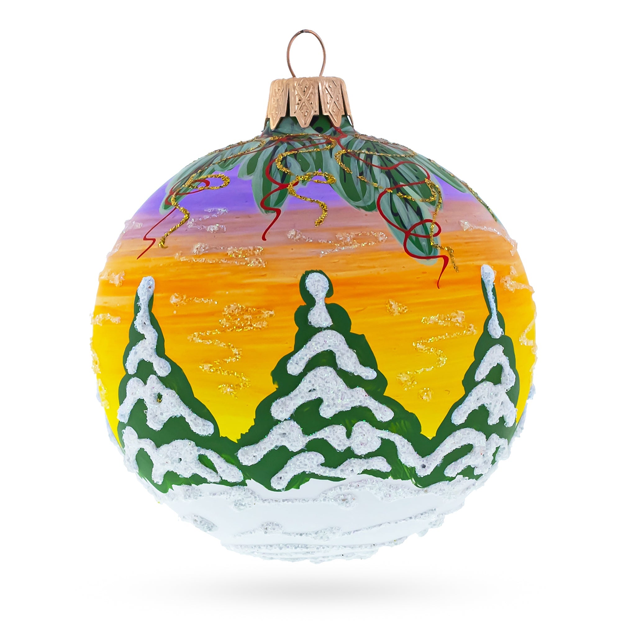 Santa Awaits New Year Holiday Glass Ball Christmas Ornament 3.25 Inches