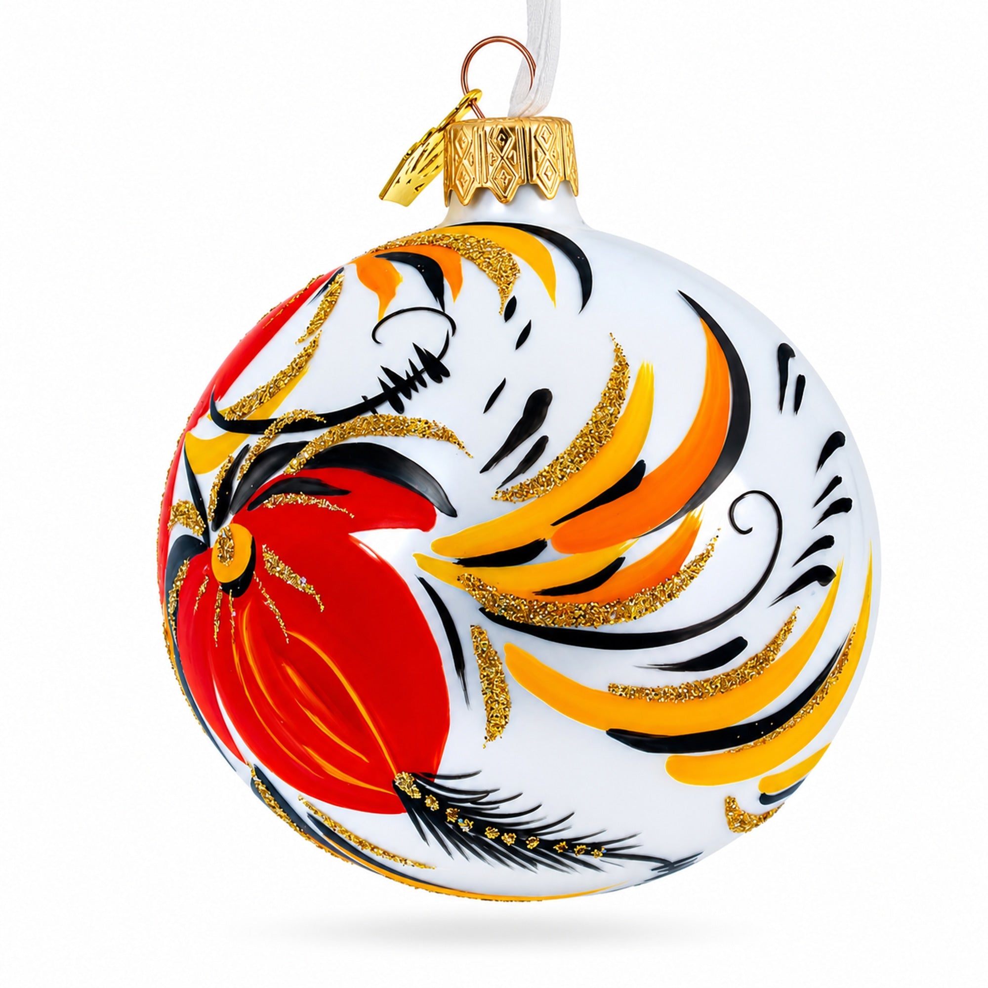 Adonis Flowers in White Glass Ball Christmas Ornament