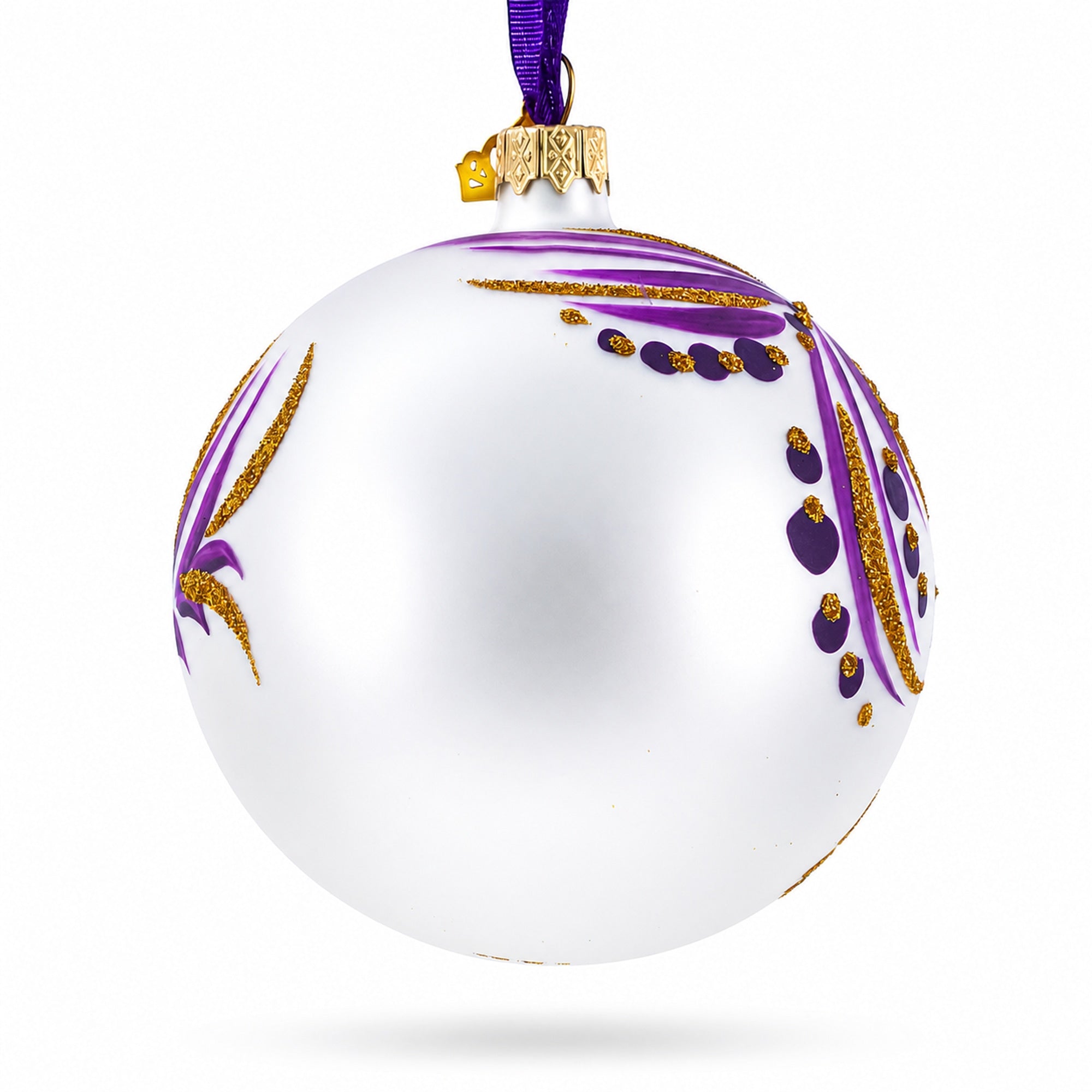 Floral Blue and Gold Glass Ball Christmas Ornament