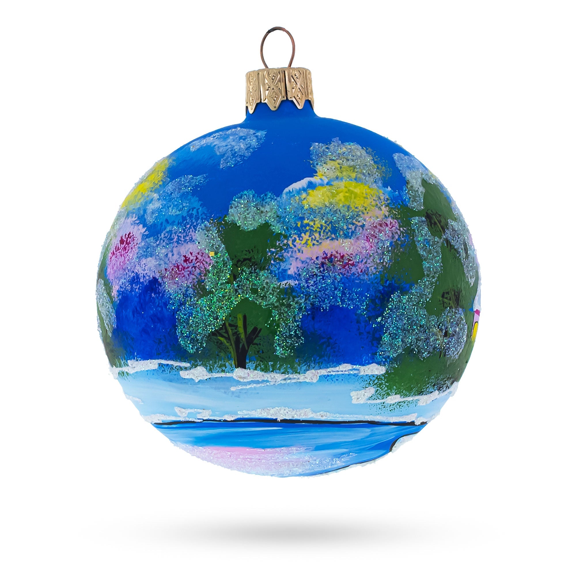 Enchanted Christmas Night Winter Village Glass Ball Ornament 3.25 Inches