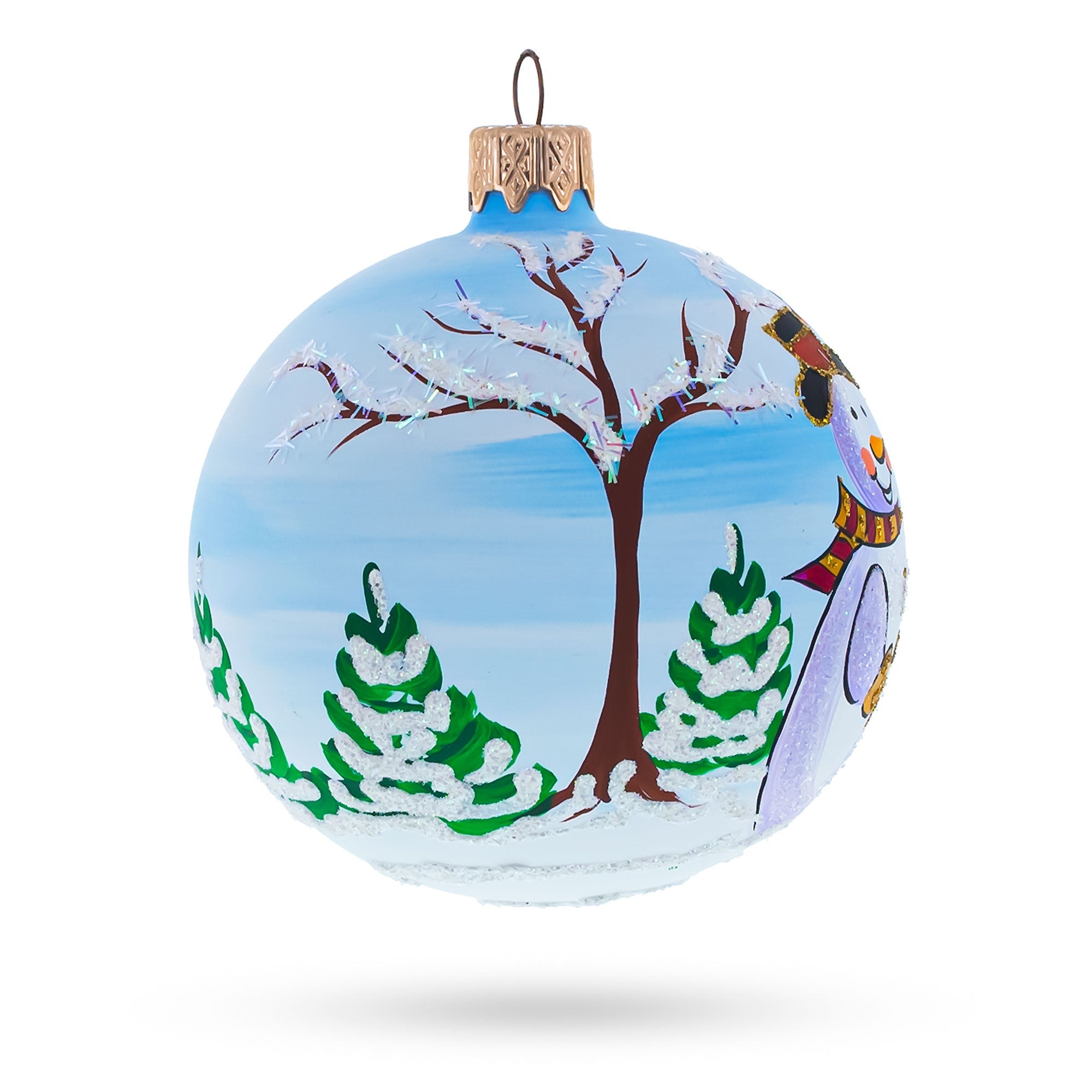 Enchanting Snowman with Bird House and Santa Glass Ball Christmas Ornament 3.25 Inches